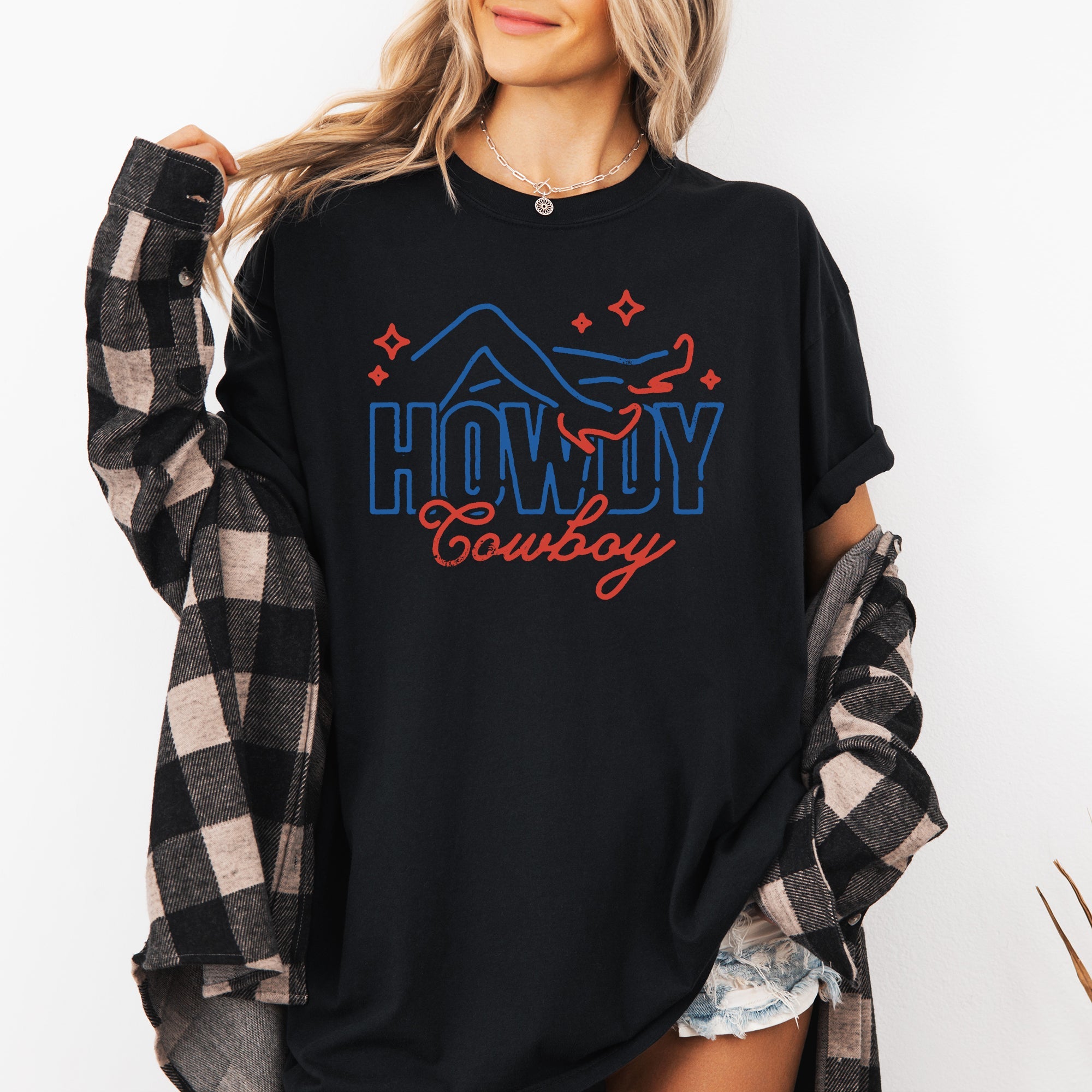 Howdy Cowboy Neon Las Vegas Retro Western Country Vintage Classic Comfort Colors Tee