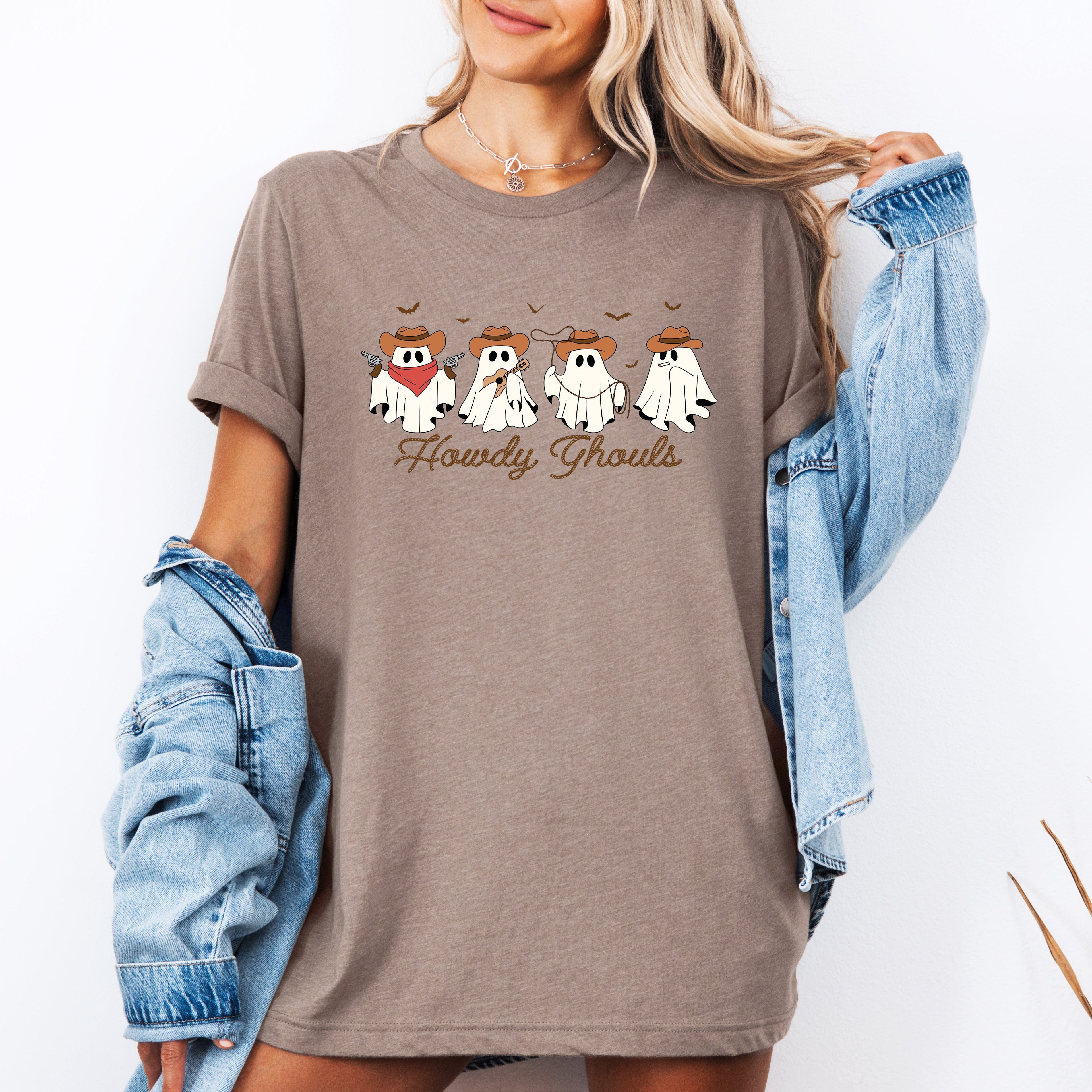 Howdy Ghouls Cowboy Ghosts Western Halloween Spooky Hoedown Night Frontier Edition Graphic Tee
