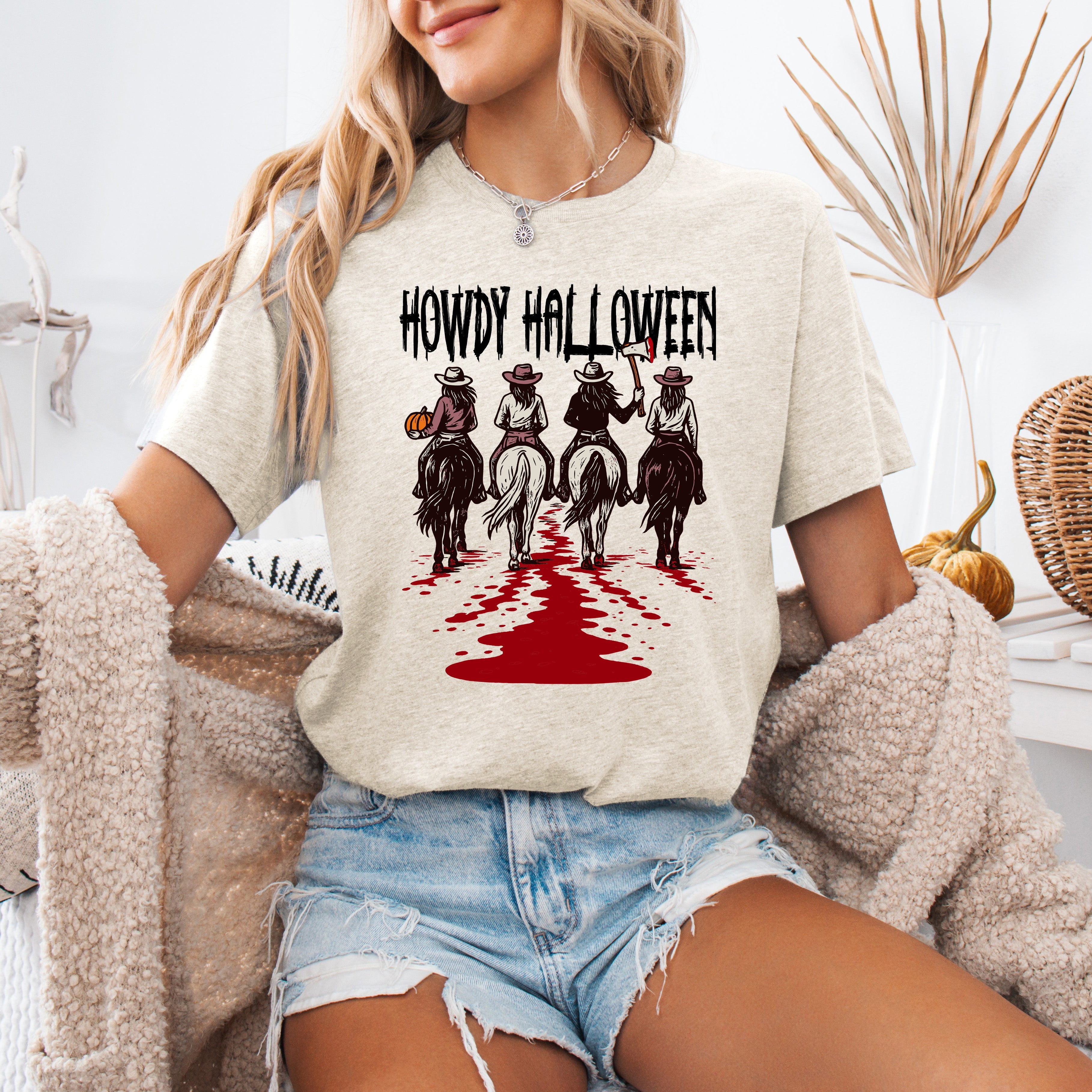 Howdy Halloween Western Cowgirl Spooky Vibe Inspired by Desert Nights and Saloon Legends Graphic Tee