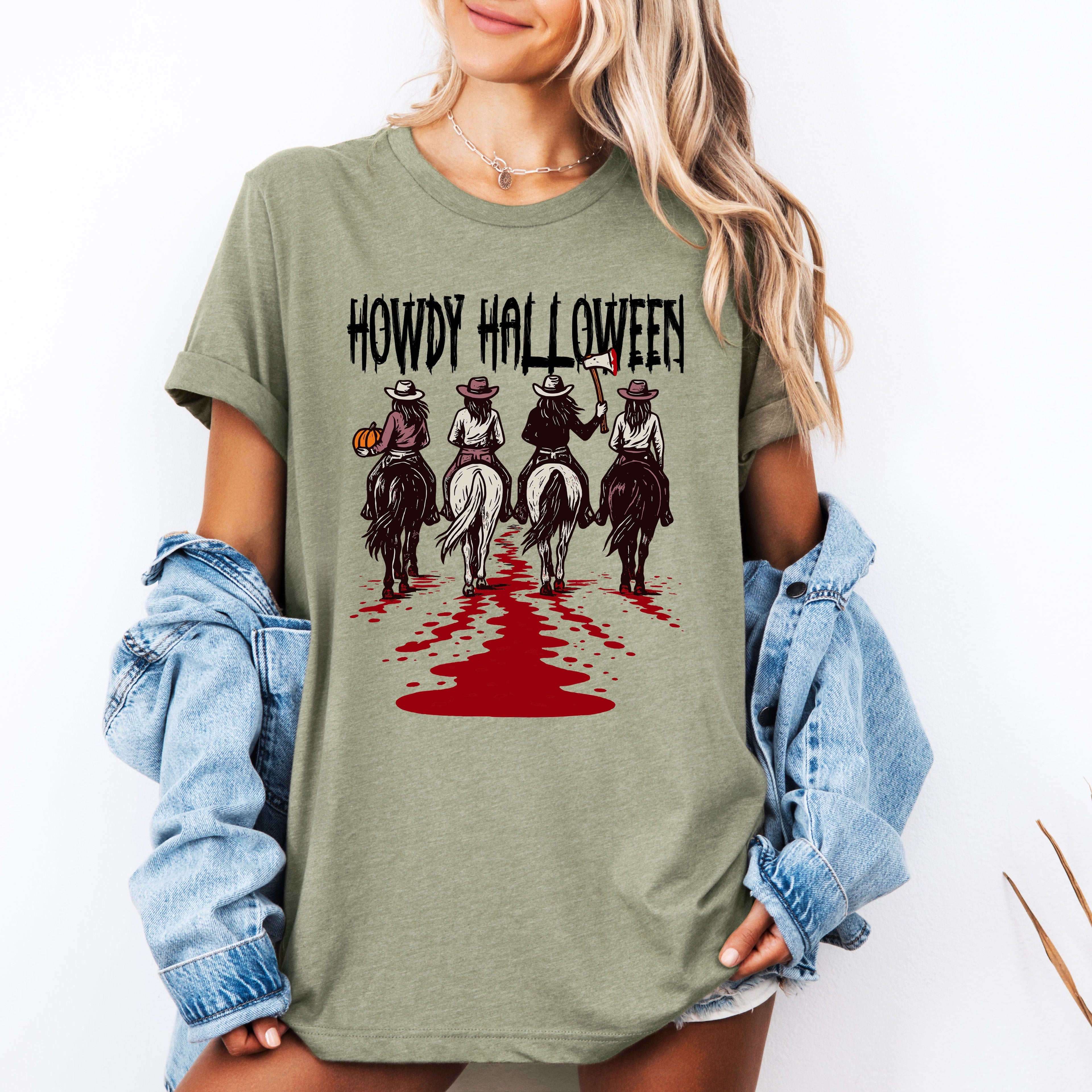 Howdy Halloween Western Cowgirl Spooky Vibe Inspired by Desert Nights and Saloon Legends Graphic Tee