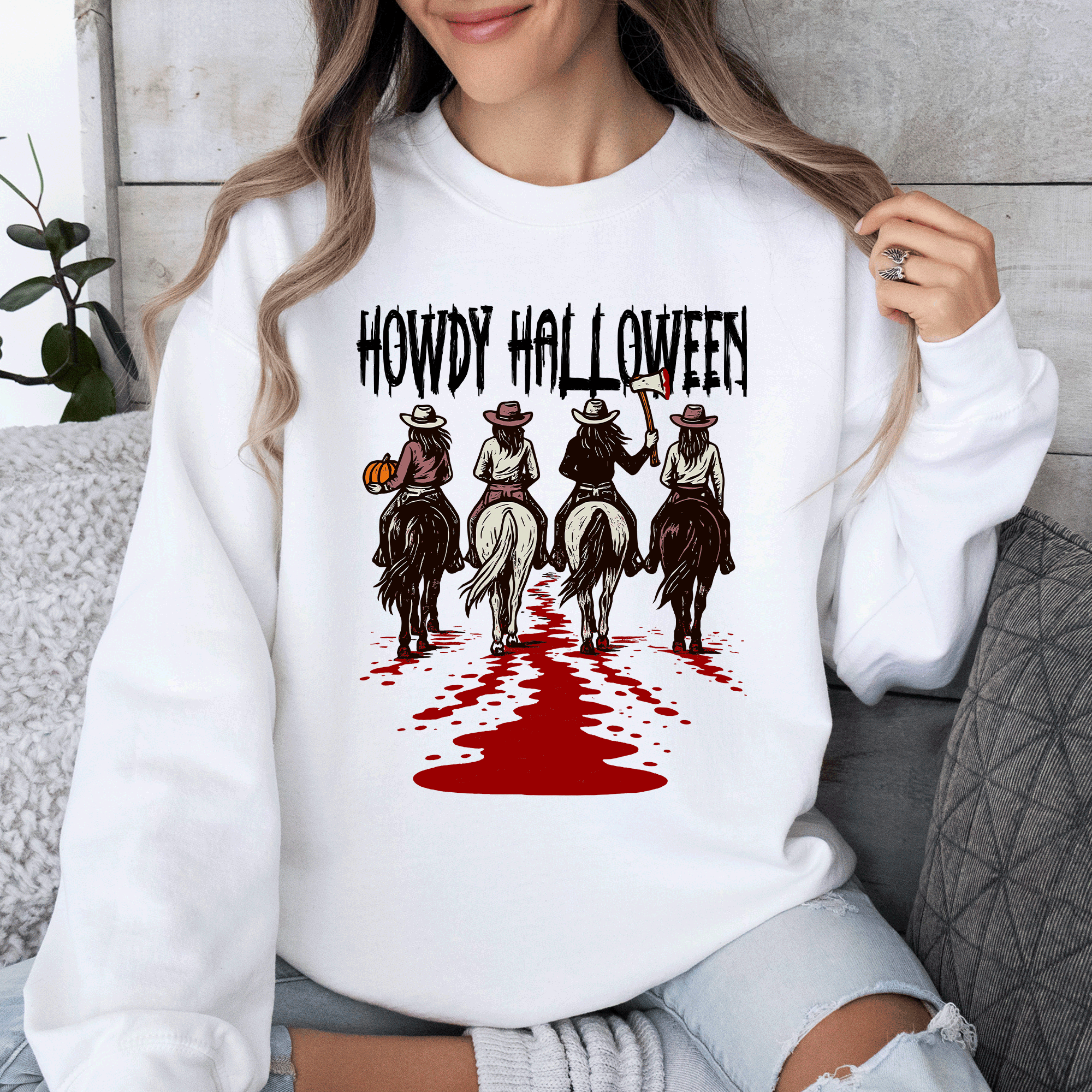 Howdy Halloween Cowgirls Western Spooky Vintage Inspired Parade Edition Sweatshirt