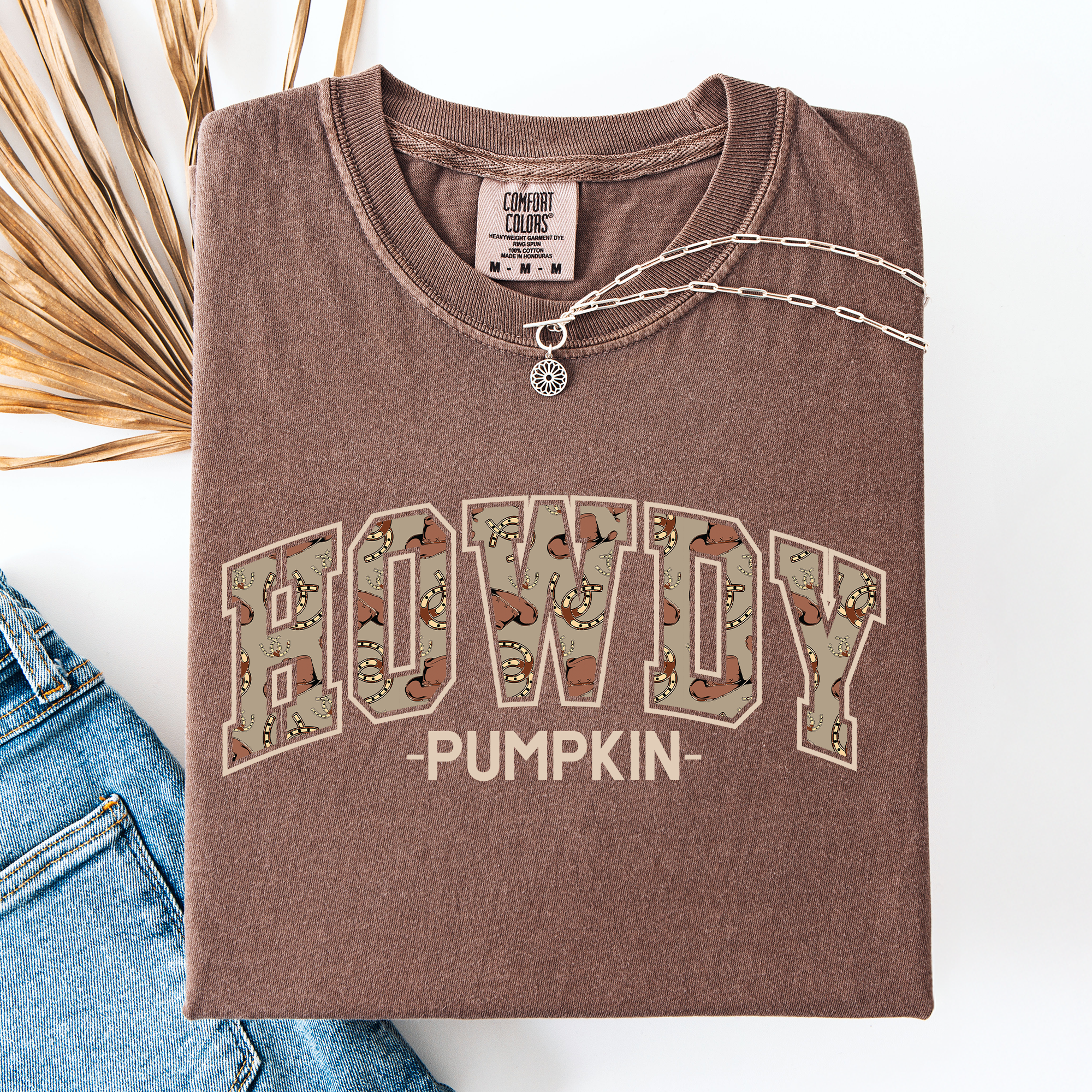 Howdy Pumpkin Fall Brush Stroke Floral Pumpkin Frame Vintage Varsity Collegiate Autumn Graphic Comfort Colors Tee