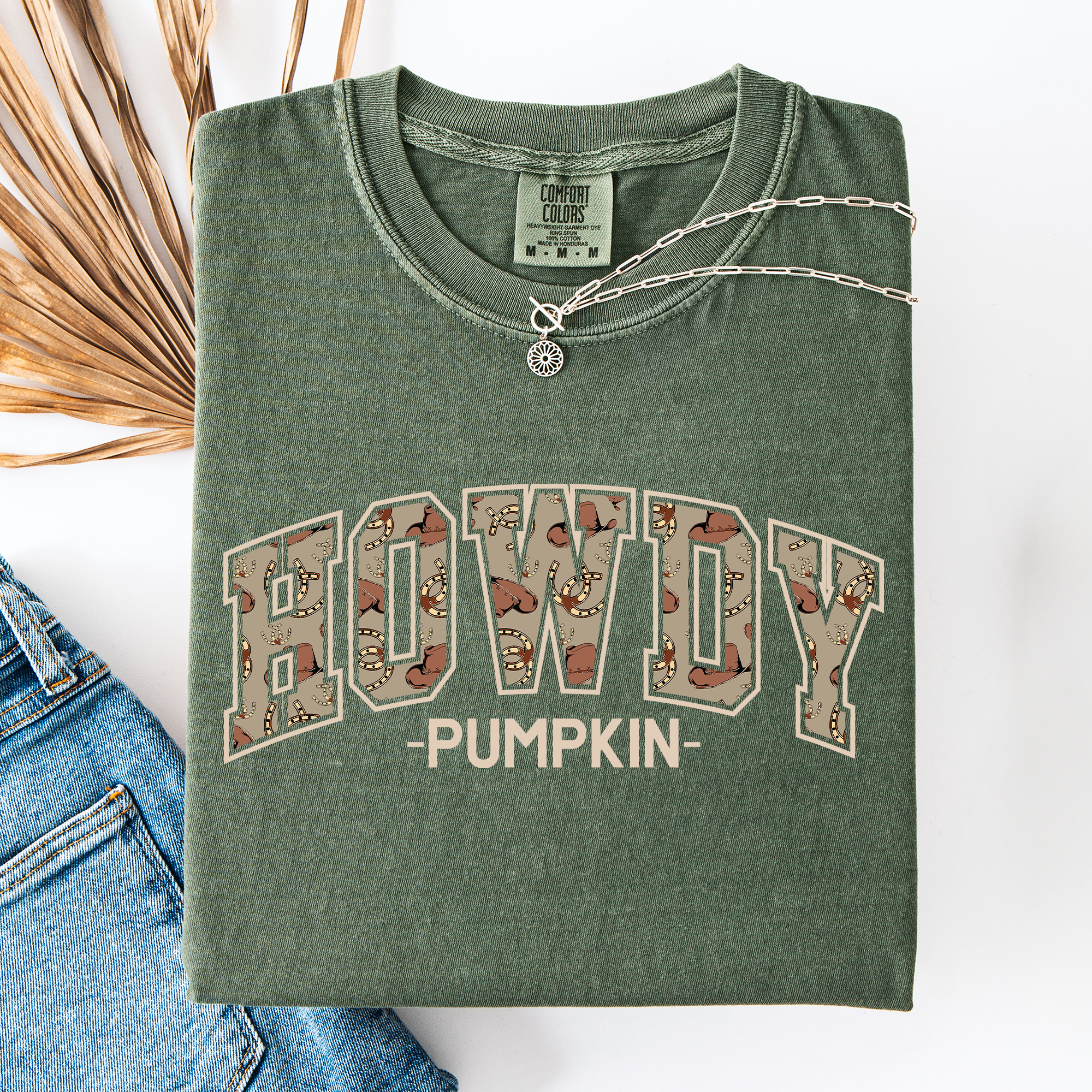 Howdy Pumpkin Fall Brush Stroke Floral Pumpkin Frame Vintage Varsity Collegiate Autumn Graphic Comfort Colors Tee