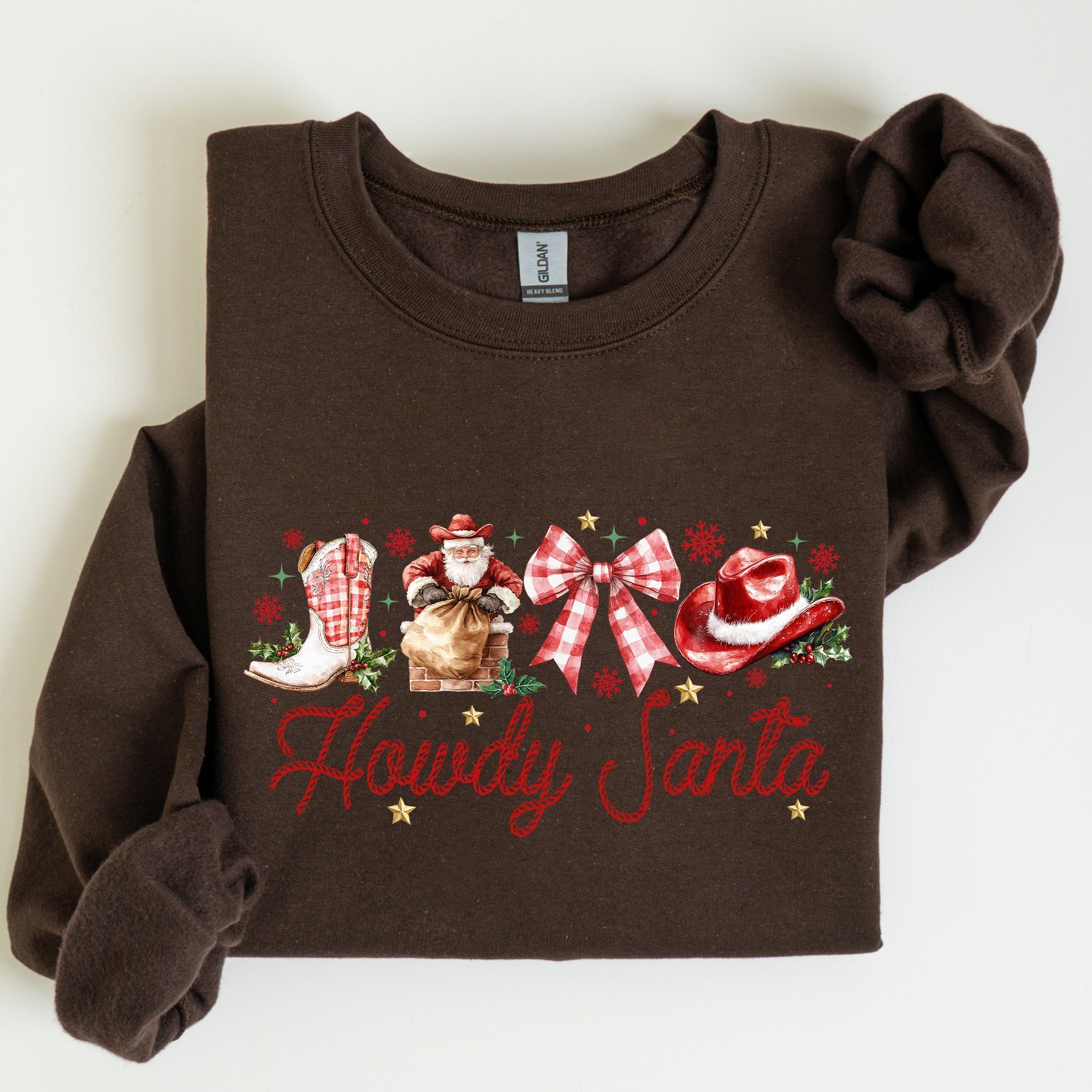 Howdy Santa Retro Country Western Cowboy Ribbon Bows Christmas Xmas Graphic Sweatshirt