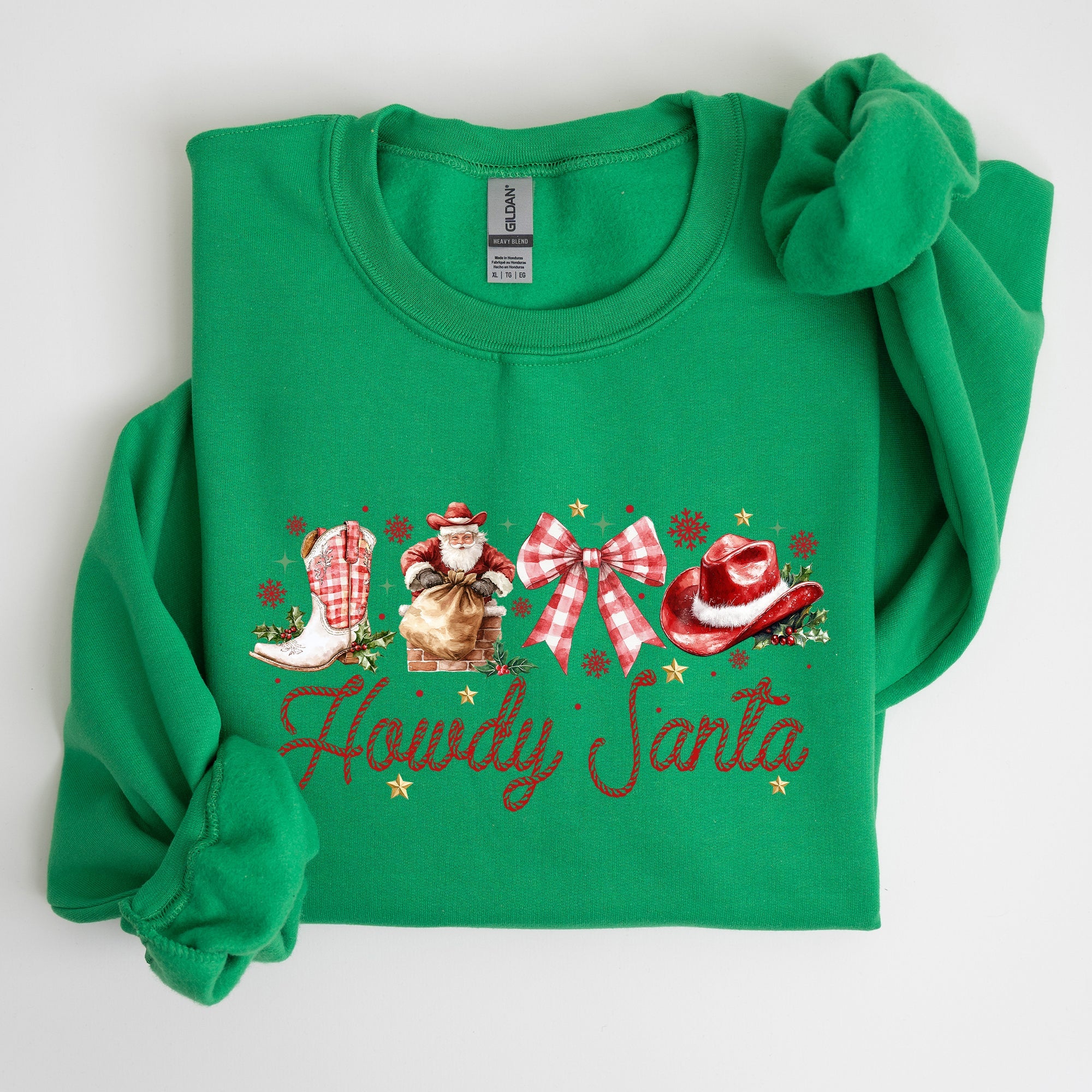 Howdy Santa Retro Country Western Cowboy Ribbon Bows Christmas Xmas Graphic Sweatshirt