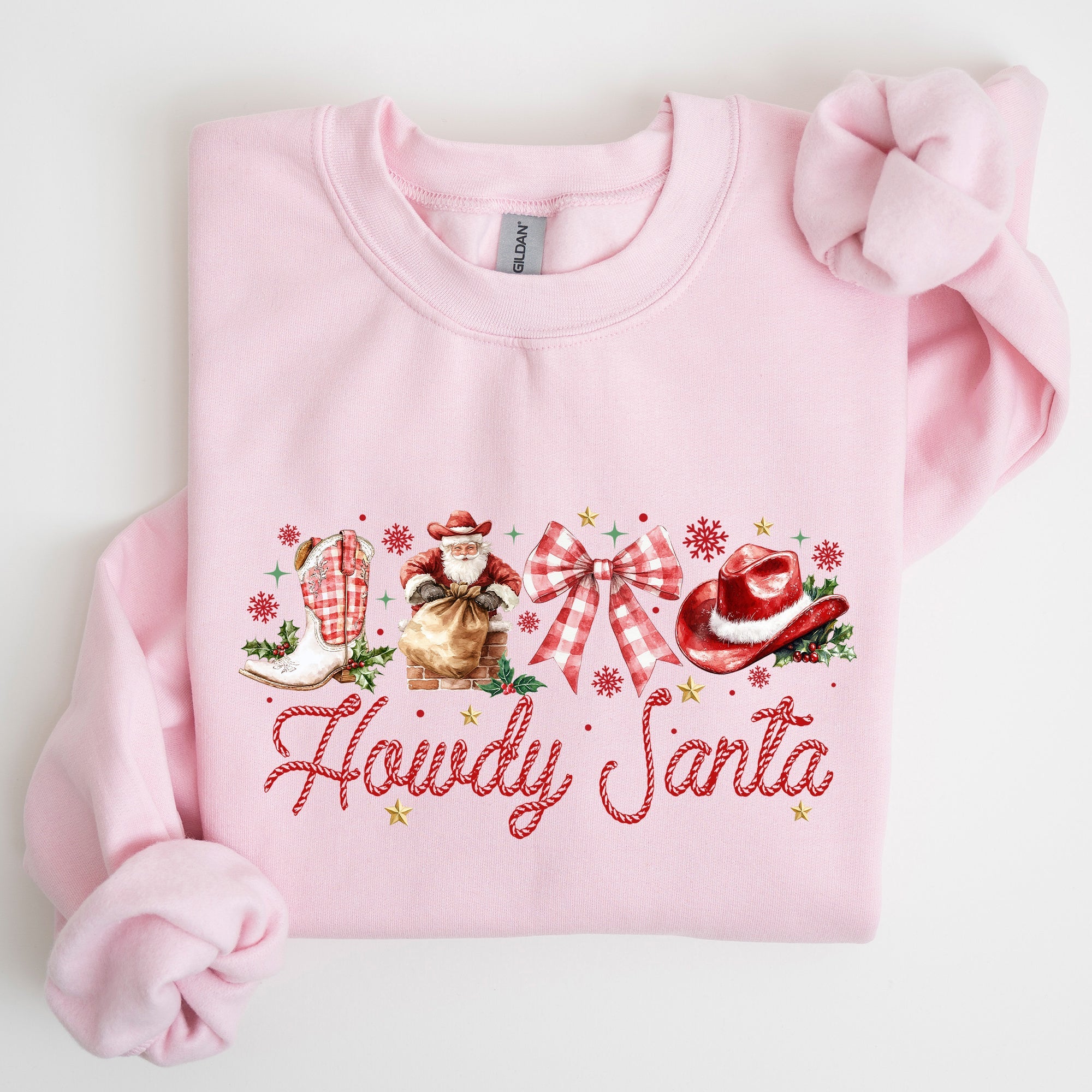 Howdy Santa Retro Country Western Cowboy Ribbon Bows Christmas Xmas Graphic Sweatshirt