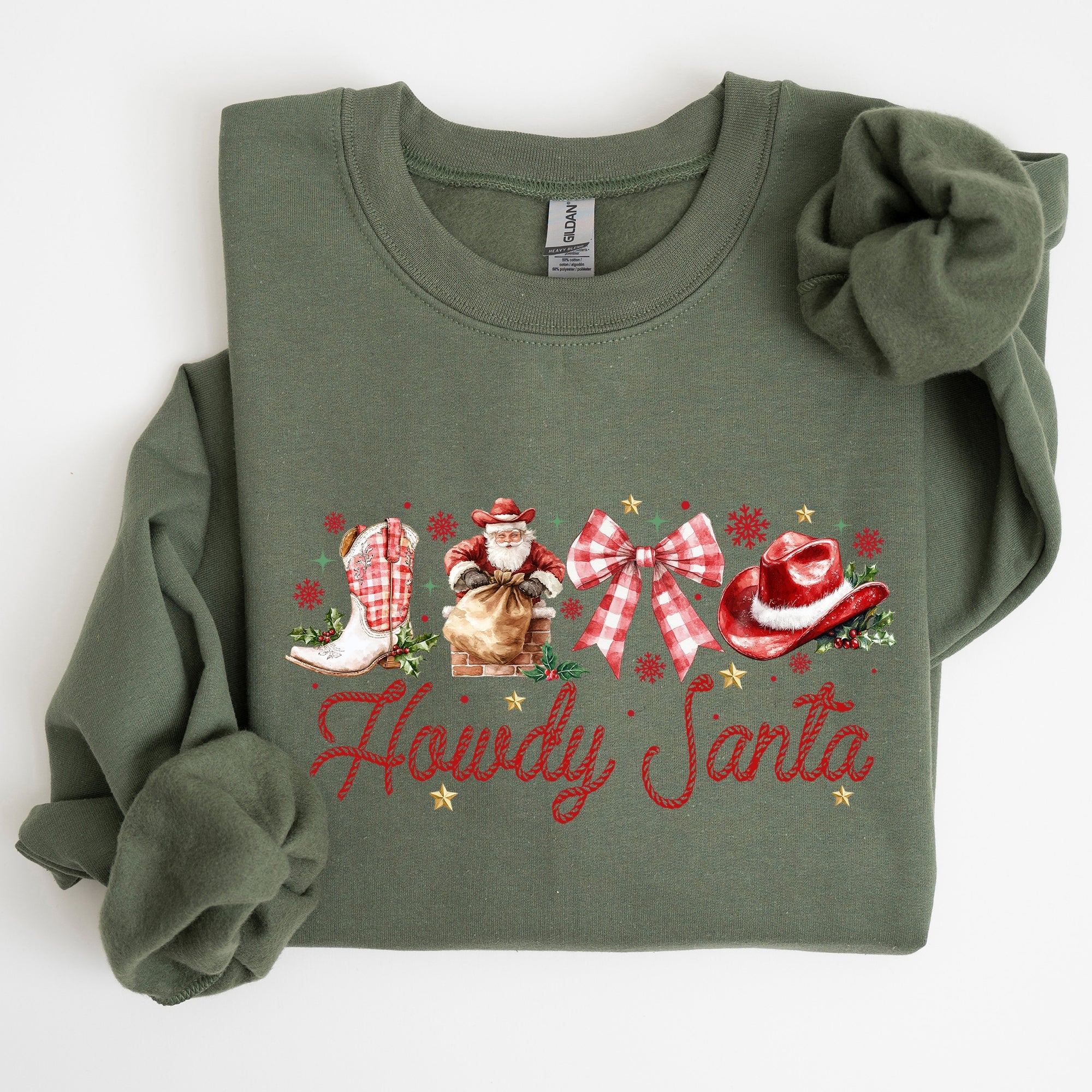 Howdy Santa Retro Country Western Cowboy Ribbon Bows Christmas Xmas Graphic Sweatshirt