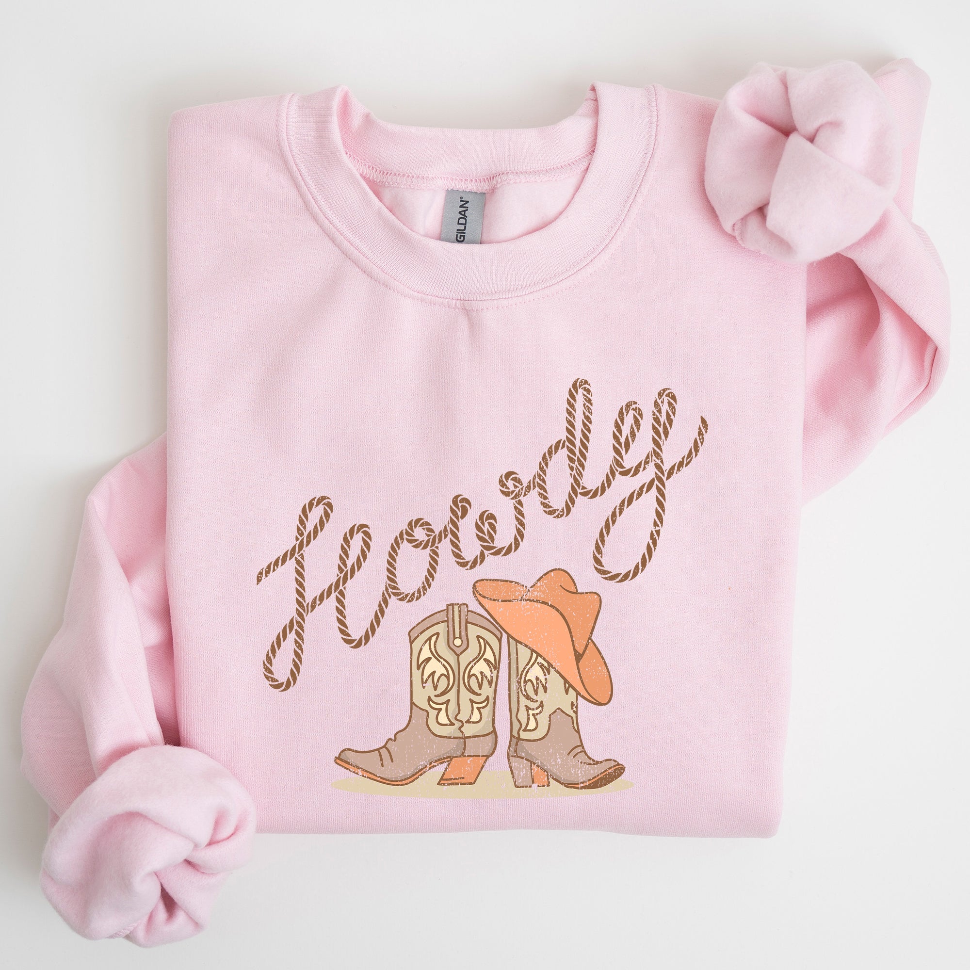 Howdy Cowboy Boots Western Country Cowgirl Rustic Rodeo Style Artsy Vintage Print Cozy Fleece Sweatshirt