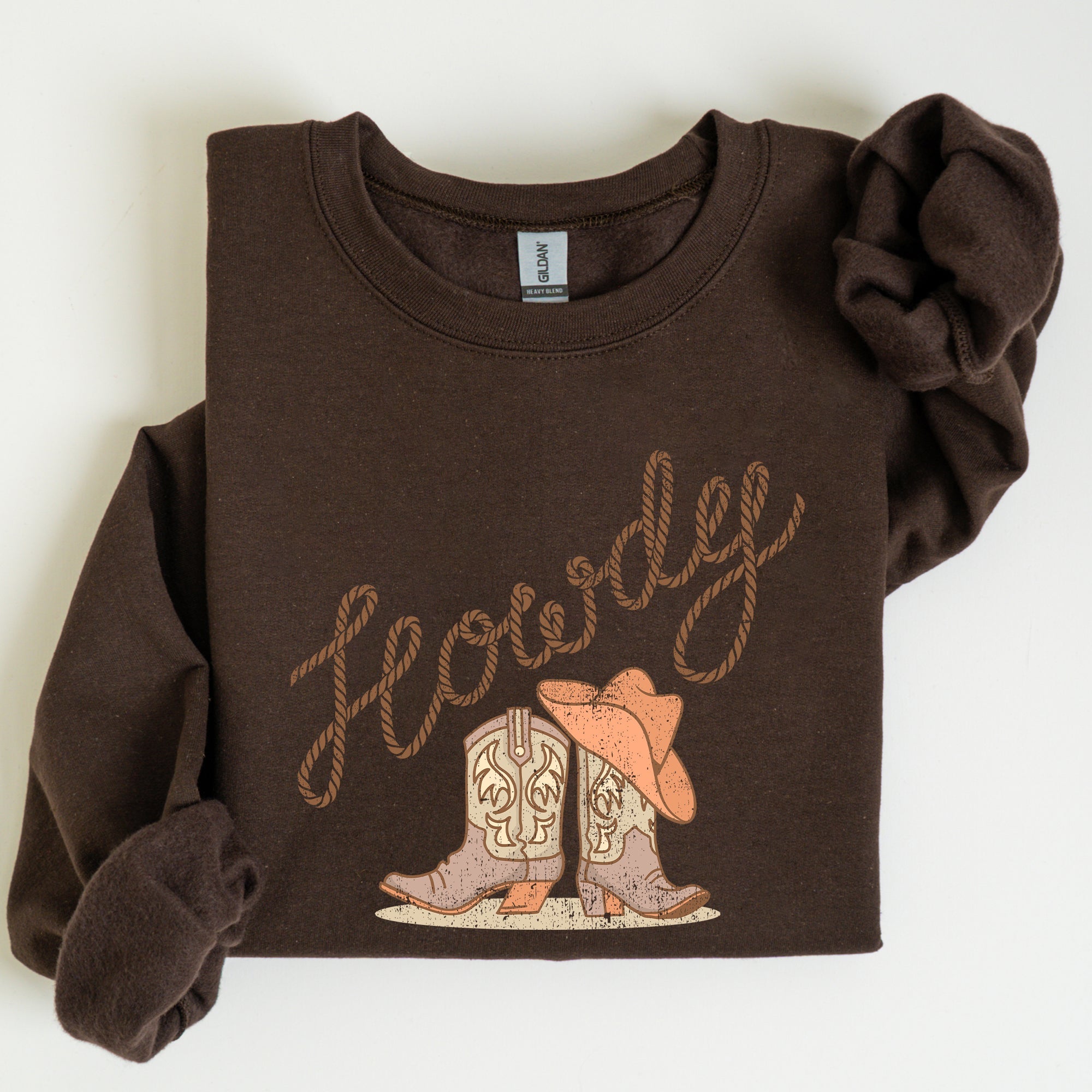 Howdy Cowboy Boots Western Country Cowgirl Rustic Rodeo Style Artsy Vintage Print Cozy Fleece Sweatshirt