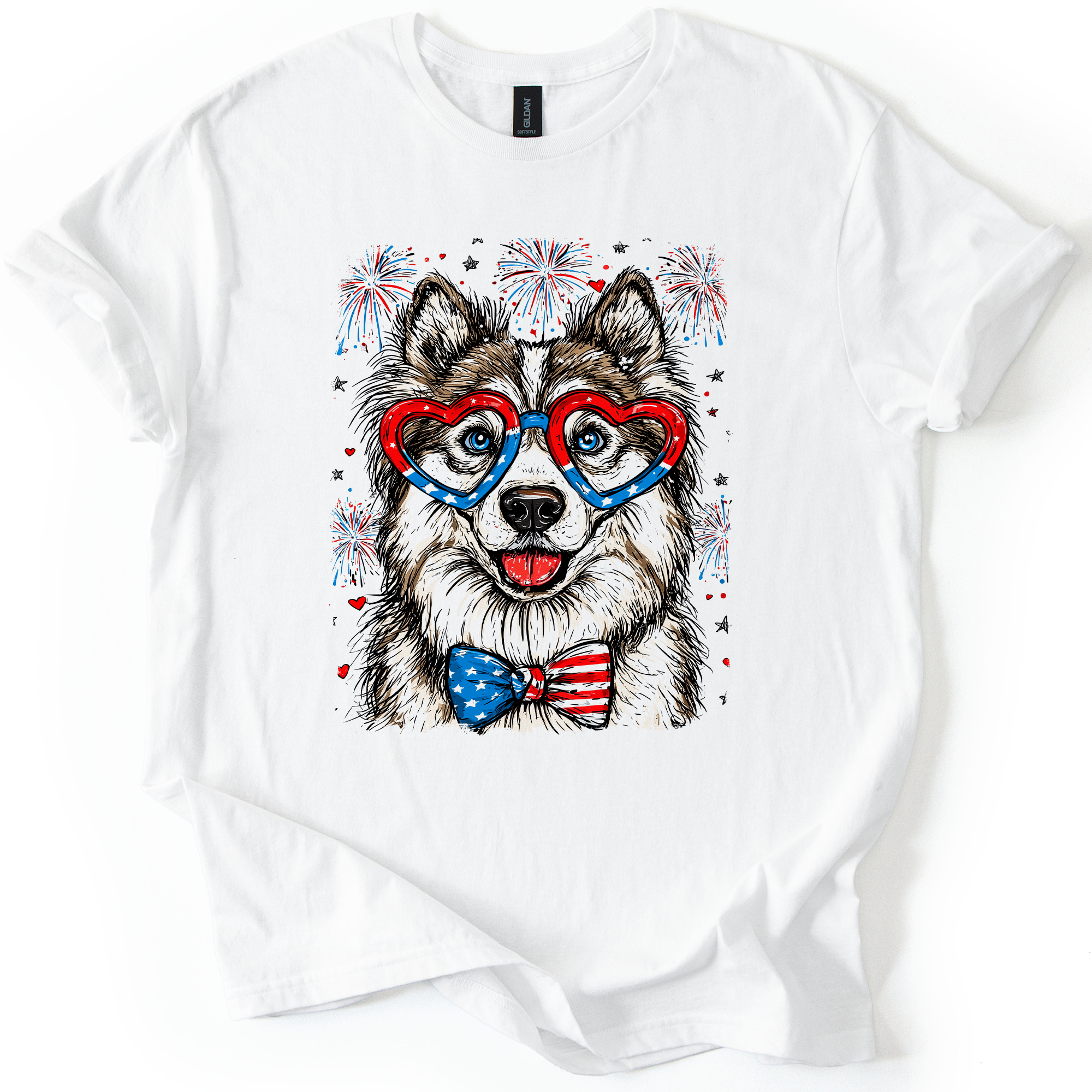 Husky Patriotic Dog USA Flag Fourth Of July Celebration For Pet Lovers Graphic Tee