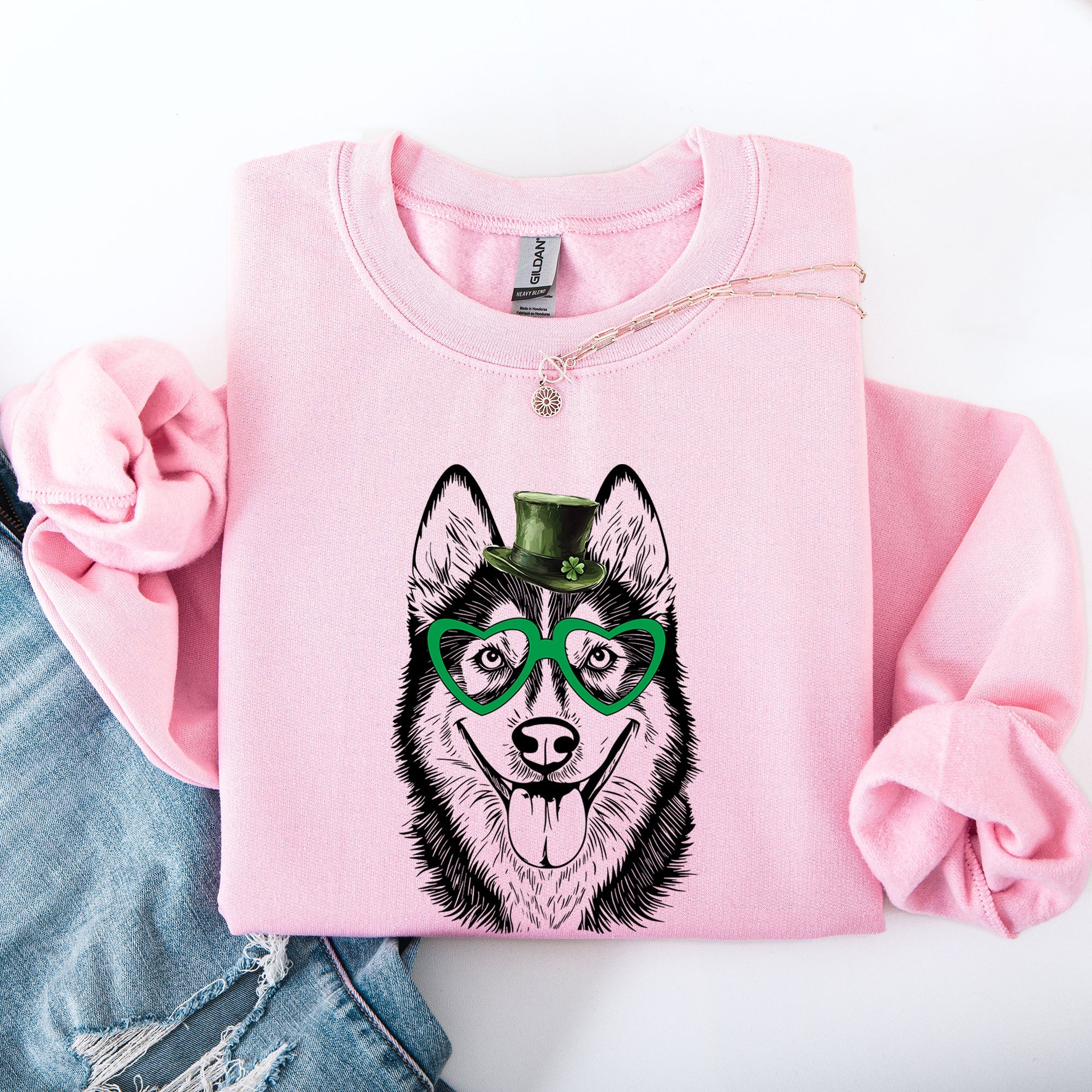 Husky Adorable Dog St Patrick's Day Lucky Irish Whimsical Festive Classic Sweatshirt