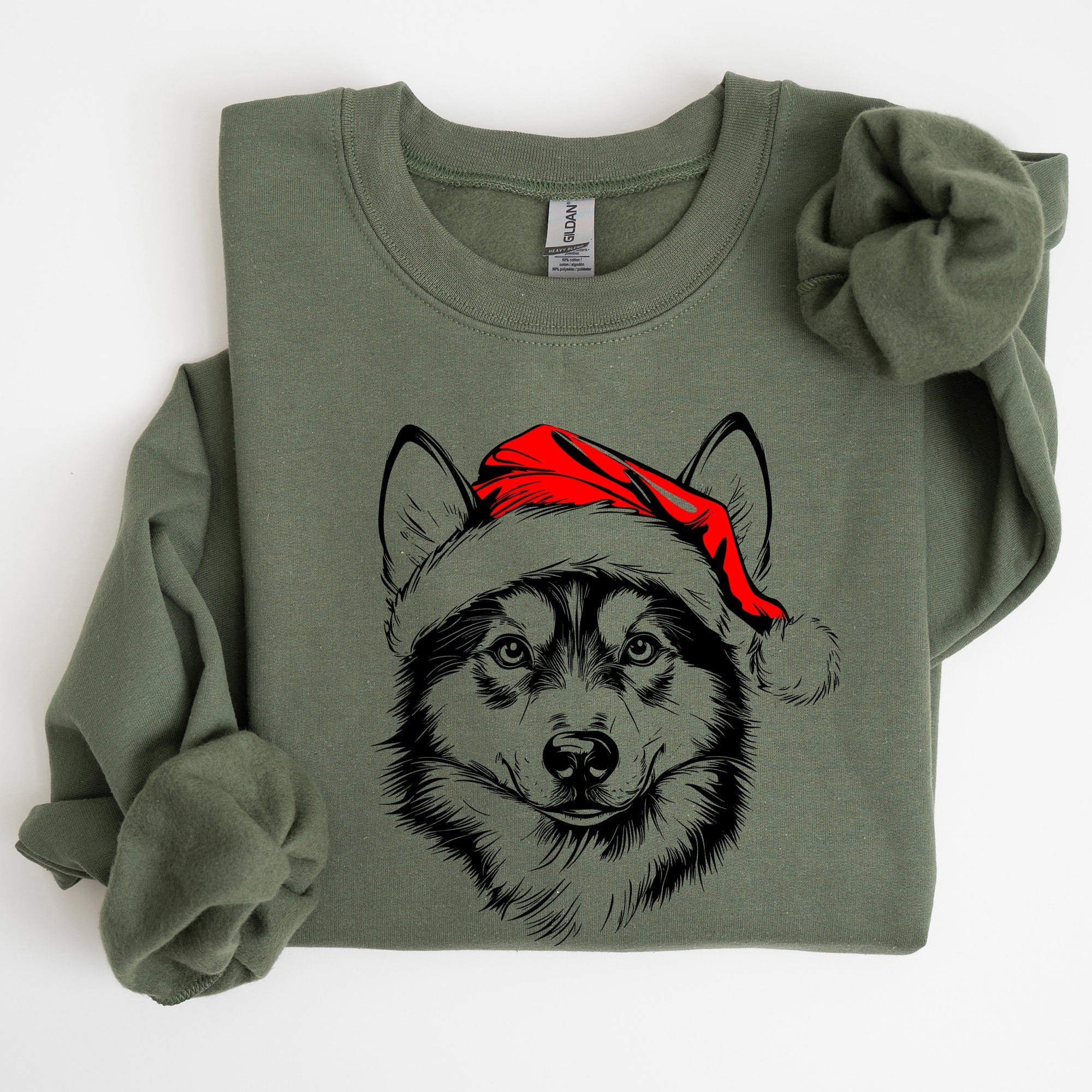 Husky Santa Christmas Dog Lover Festive Holiday Theme For Pet Lovers Cozy Fleece Sweatshirt