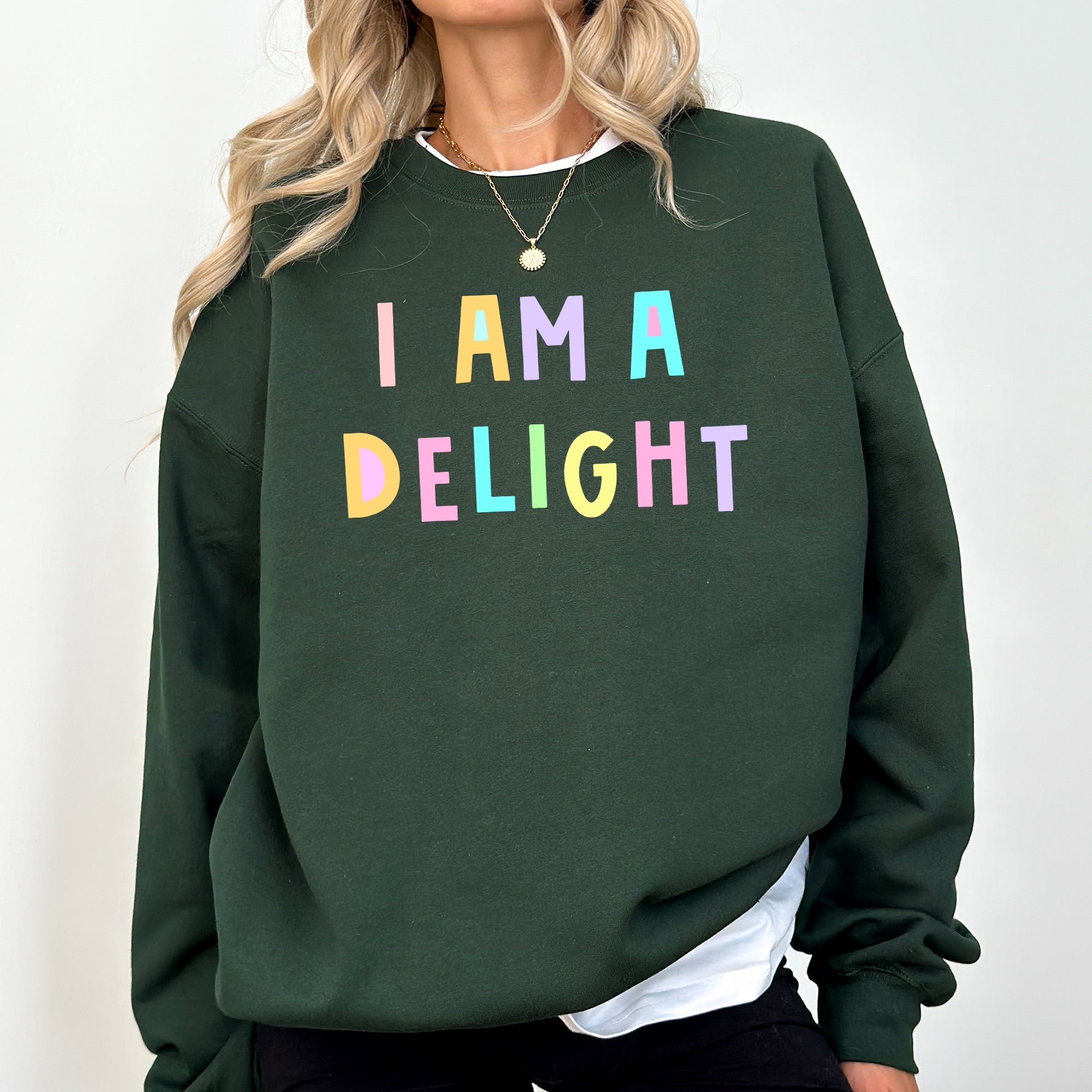 I Am A Delight Sweatshirt Positive Humor Sarcastic Mental Health Message Lighthearted Feel Good Everyday Wear