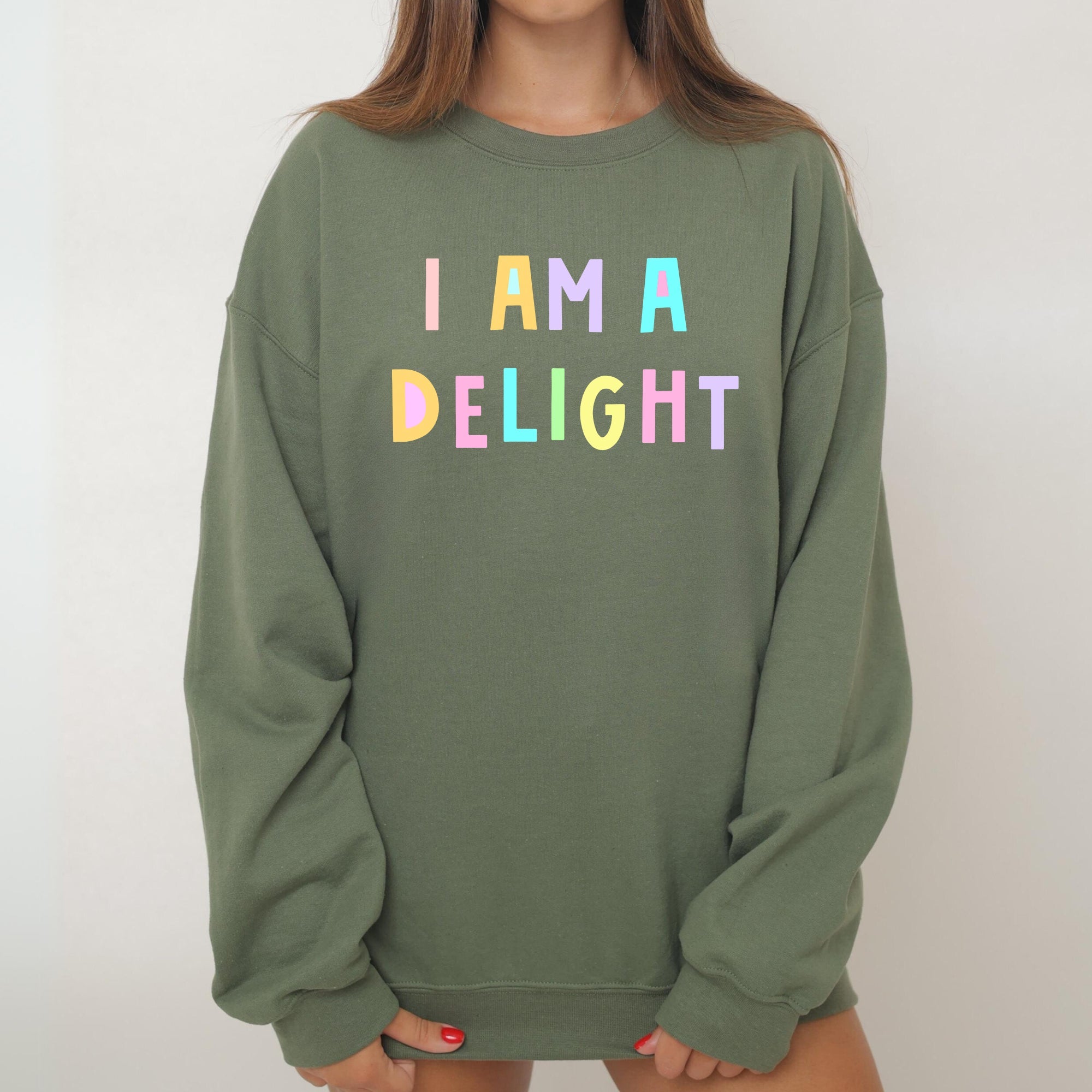 I Am A Delight Sweatshirt Positive Humor Sarcastic Mental Health Message Lighthearted Feel Good Everyday Wear