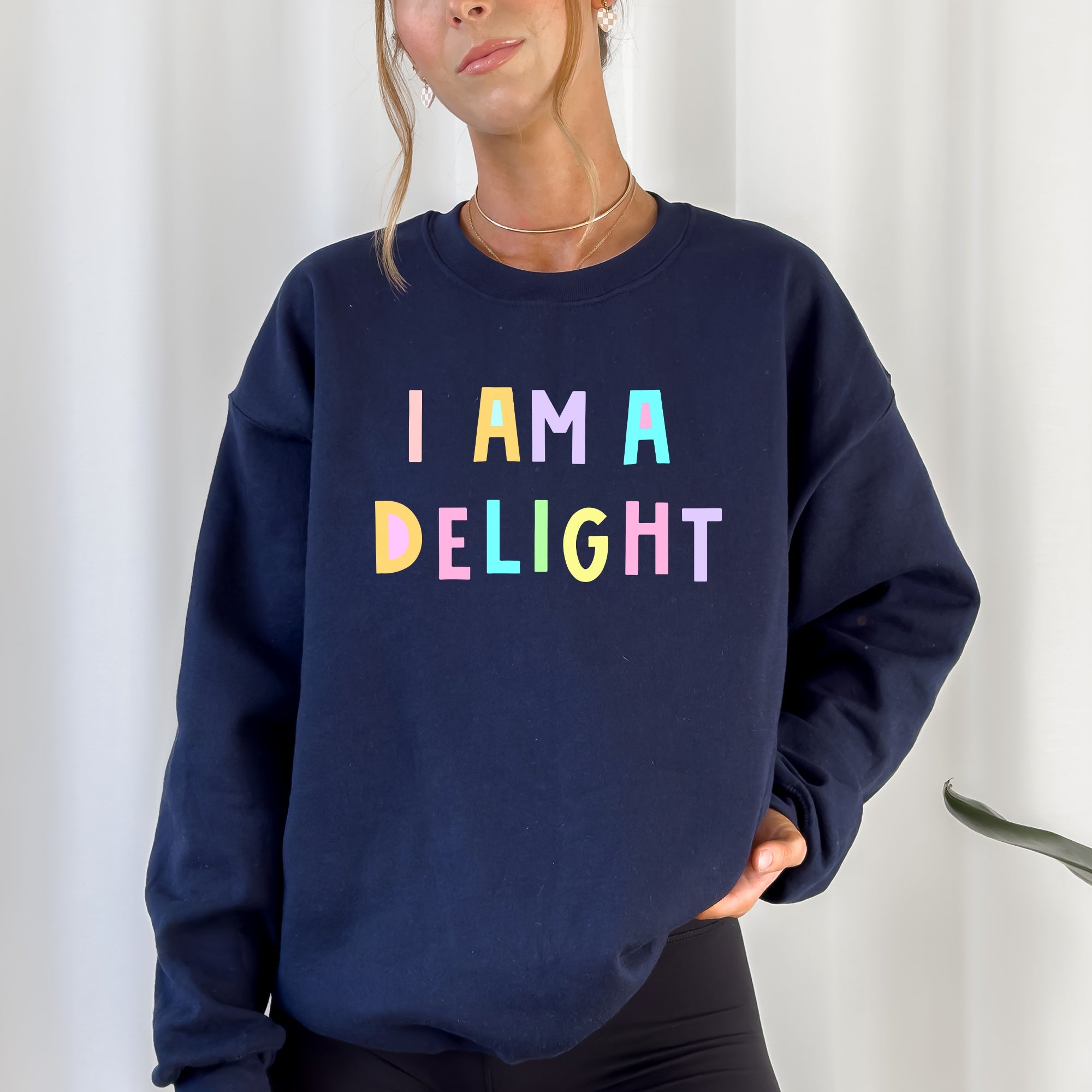 I Am A Delight Sweatshirt Positive Humor Sarcastic Mental Health Message Lighthearted Feel Good Everyday Wear