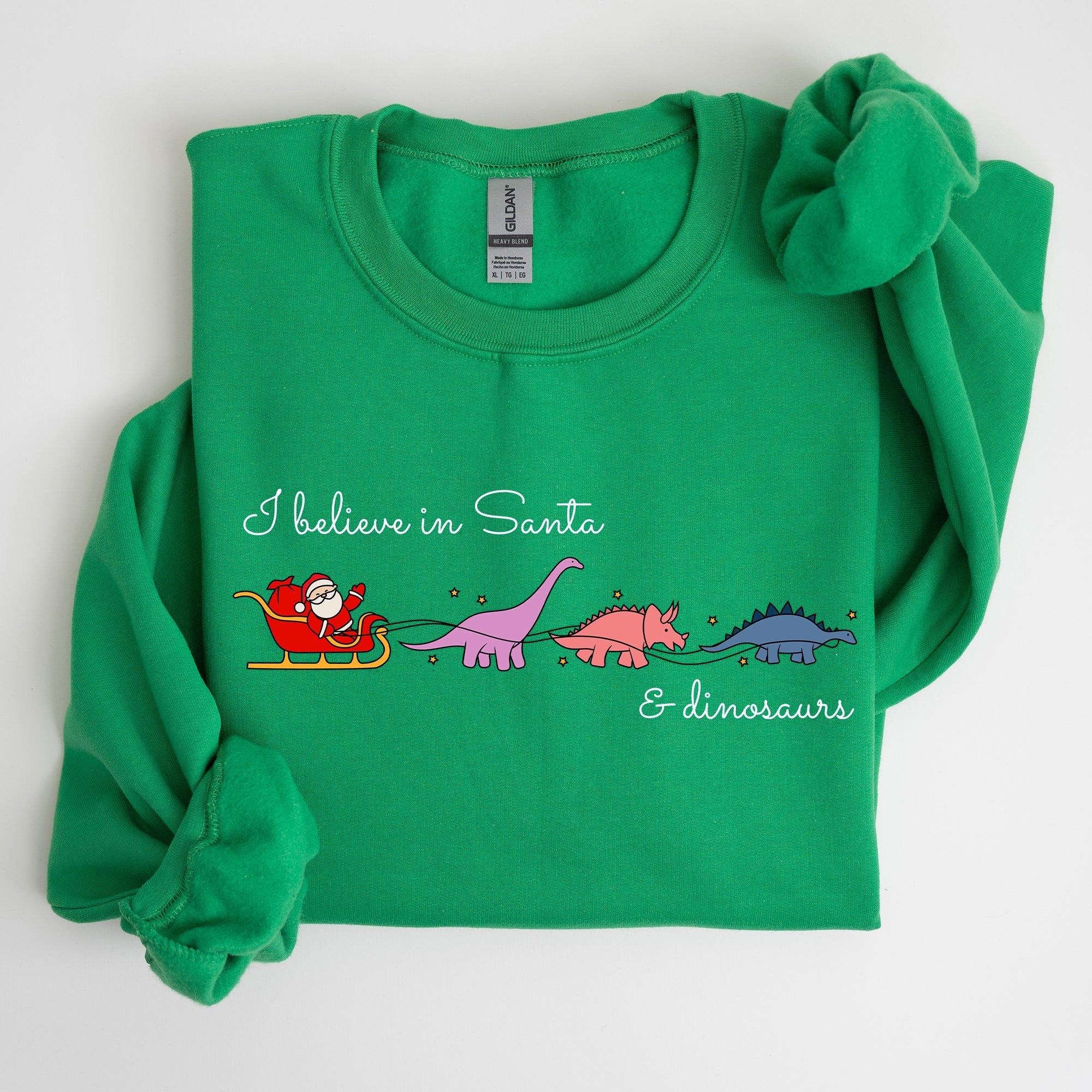 I Believe In Santa And Dinosaurs Sleigh Reindeer Christmas Holiday Cheer Sweatshirt