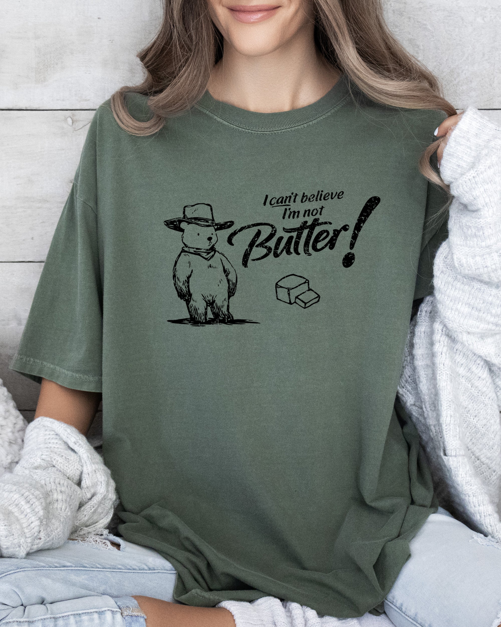 I Can't Believe I'm Not Butter Bear Graphic Saying Vintage Inspired Comfort Colors Tee