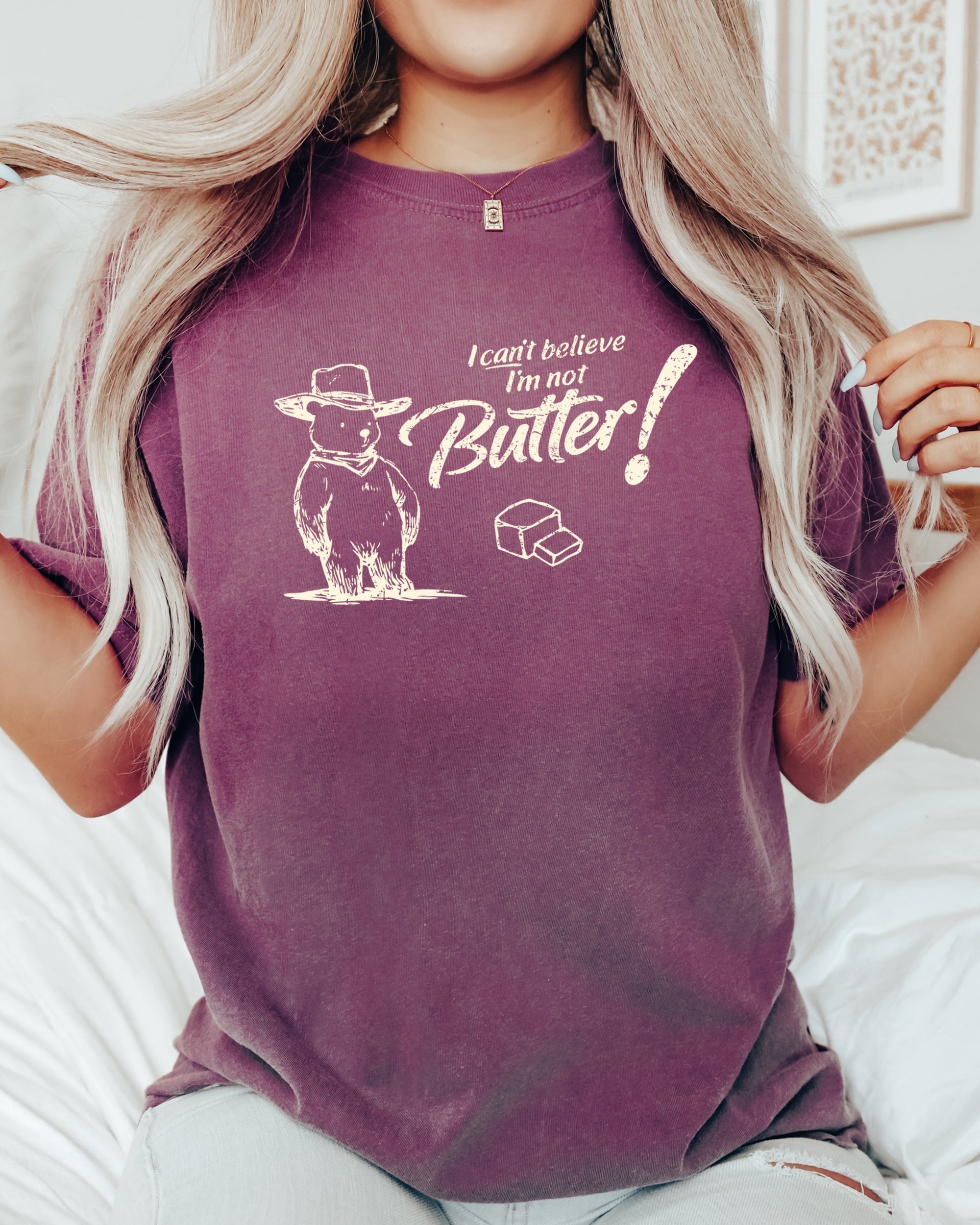 I Can't Believe I'm Not Butter Bear Graphic Saying Vintage Inspired Comfort Colors Tee