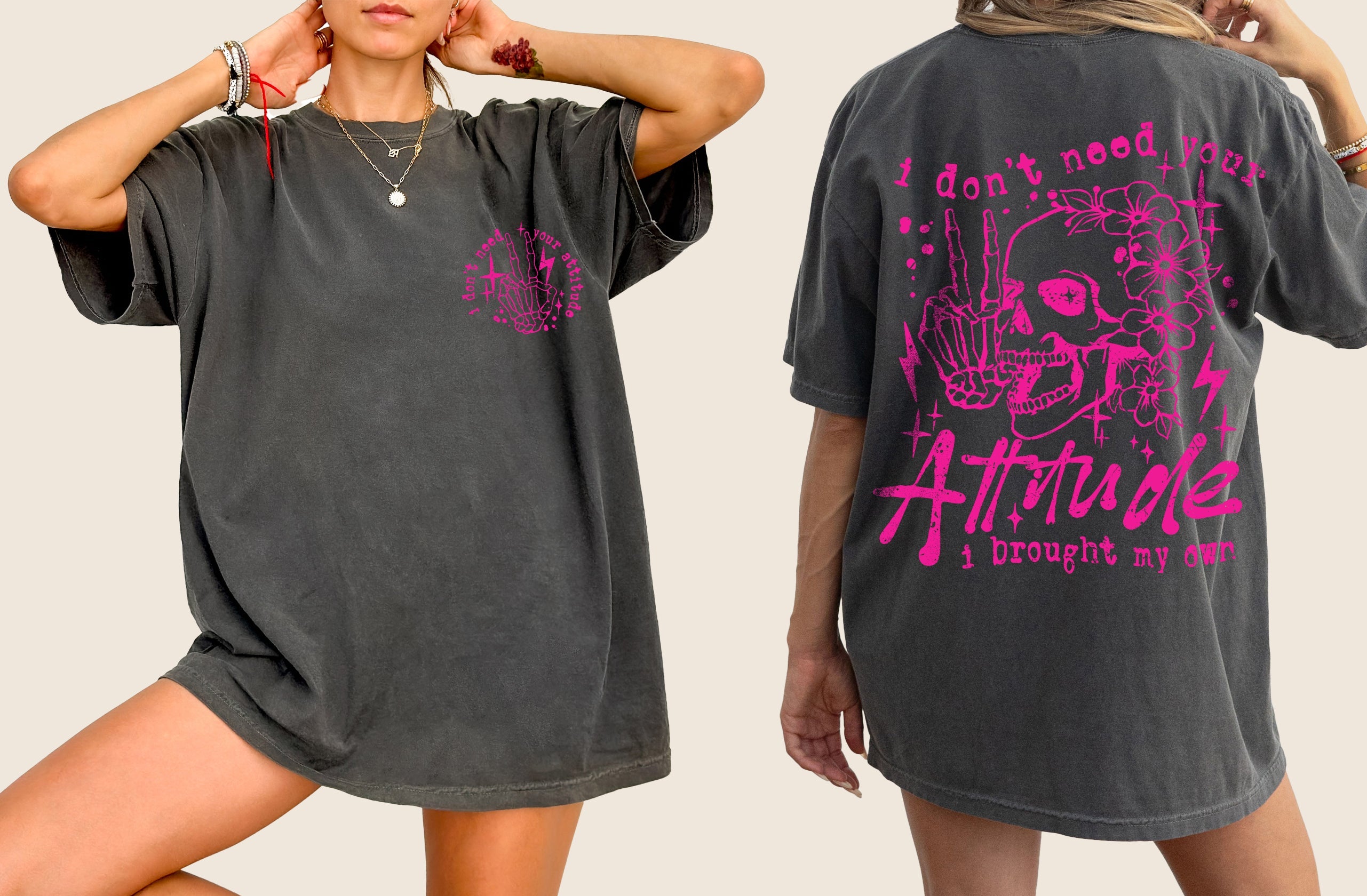I Don't Need Your Attitude Skeleton Beach Wear Summer Fun Vintage Inspired Comfort Colors Tee