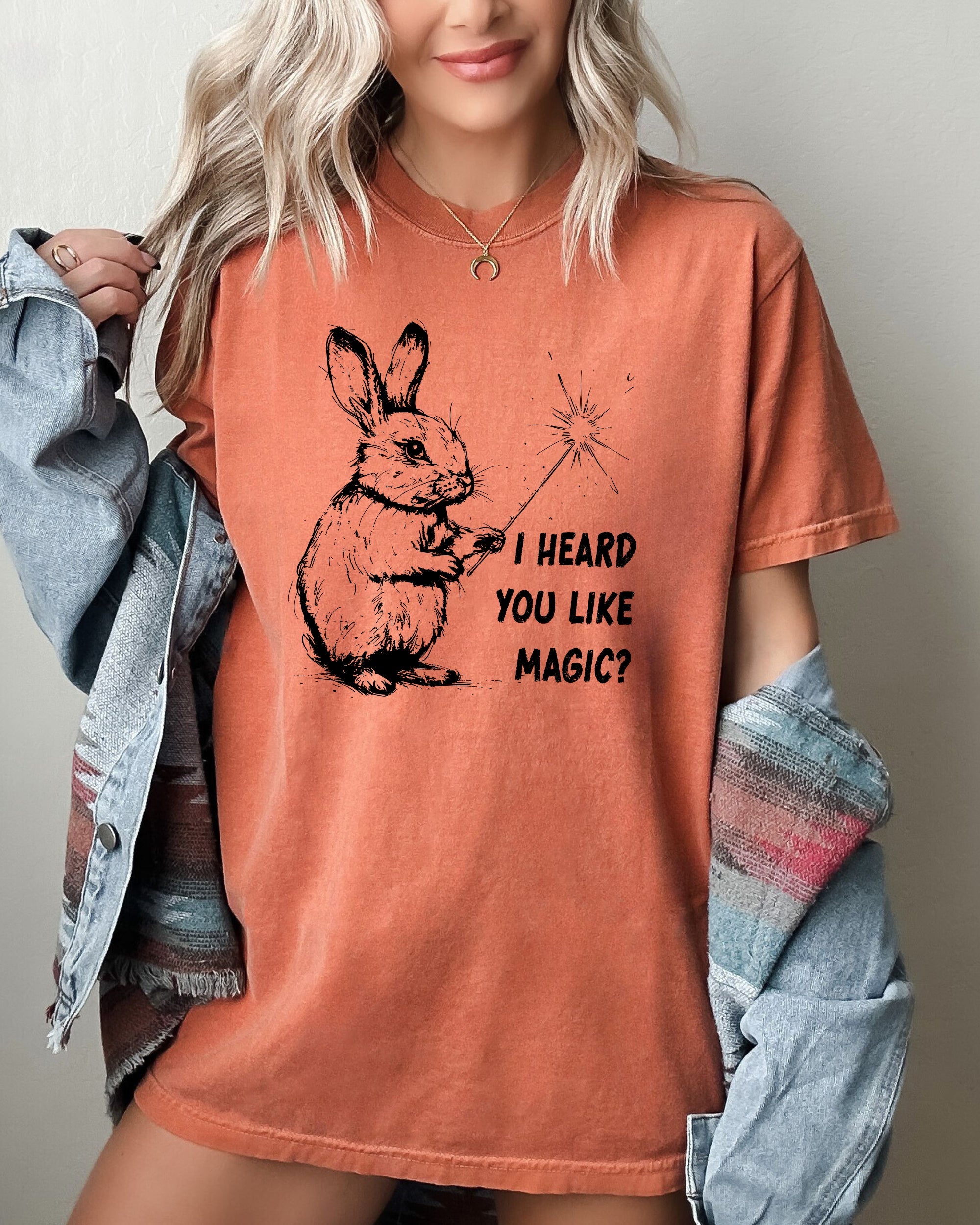 I Heard You Like Magic Rabbit Wand Vintage Illustration Character Artwork Comfort Colors Tee