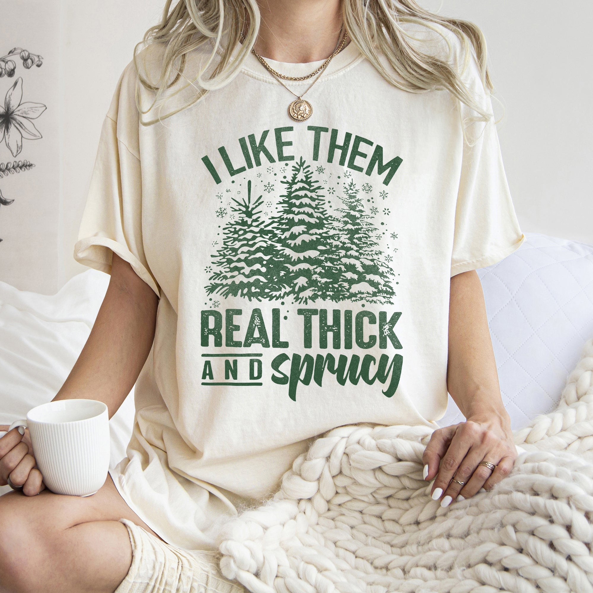I Like Them Real Thick Christmas Retro Funny Baby Got Back Mix Pine Tree Comfort Colors Tee