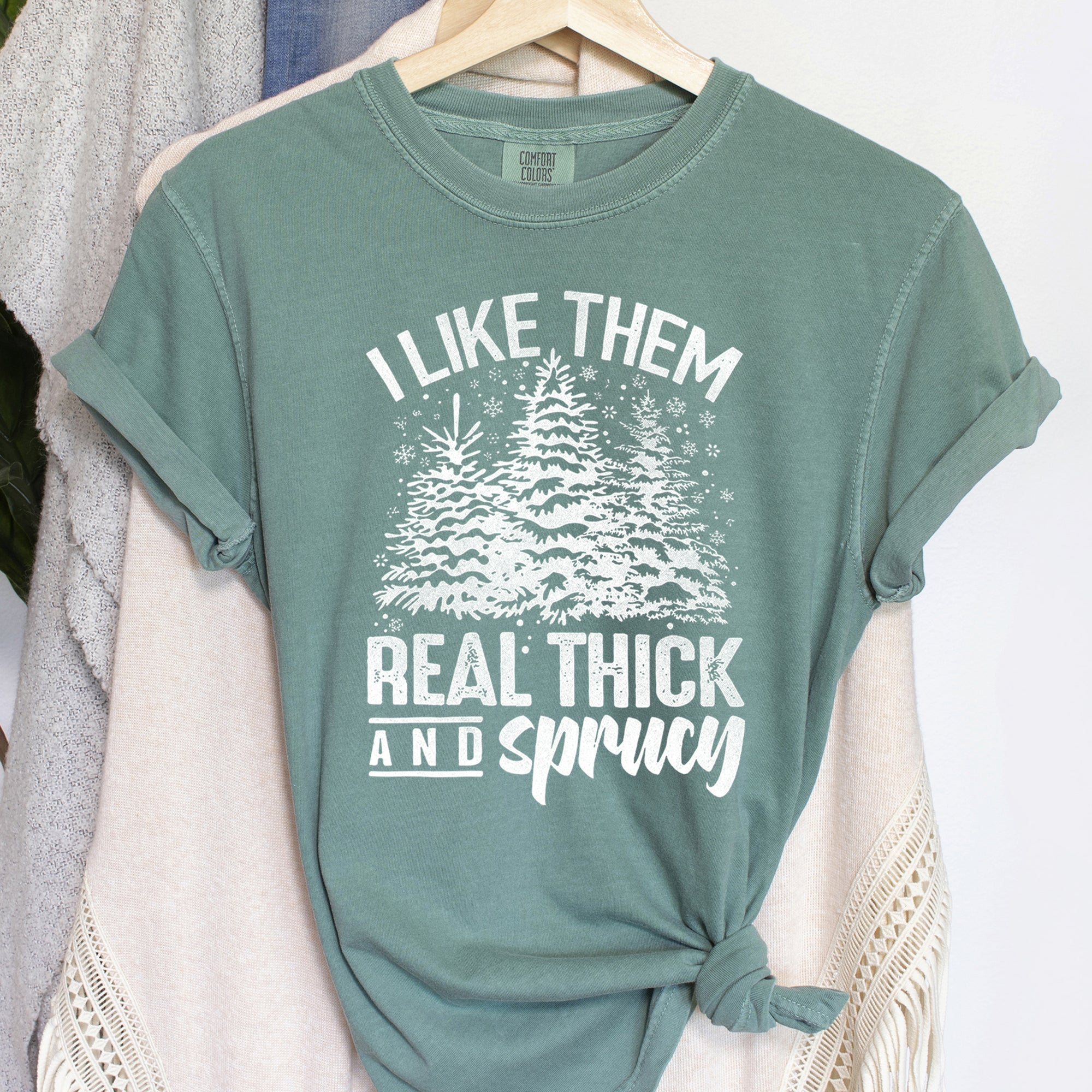 I Like Them Real Thick Christmas Retro Funny Baby Got Back Mix Pine Tree Comfort Colors Tee