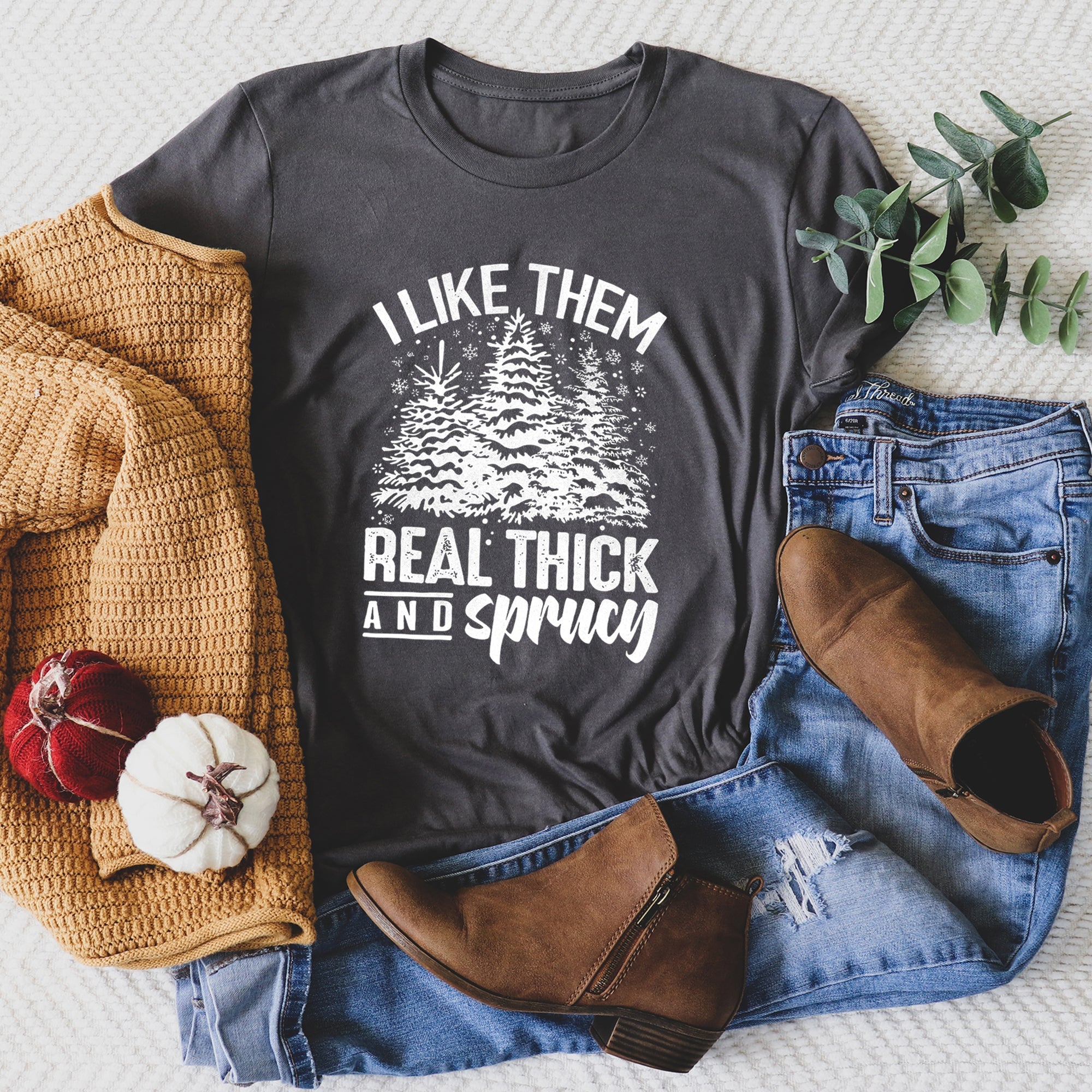 I Like Them Real Thick Christmas Retro Funny Baby Got Back Pine Tree Mix Limited Graphic Tee
