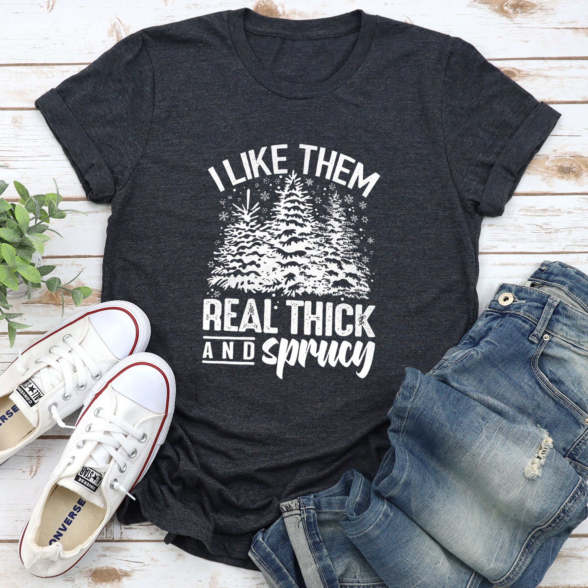 I Like Them Real Thick Christmas Retro Funny Baby Got Back Pine Tree Mix Limited Graphic Tee