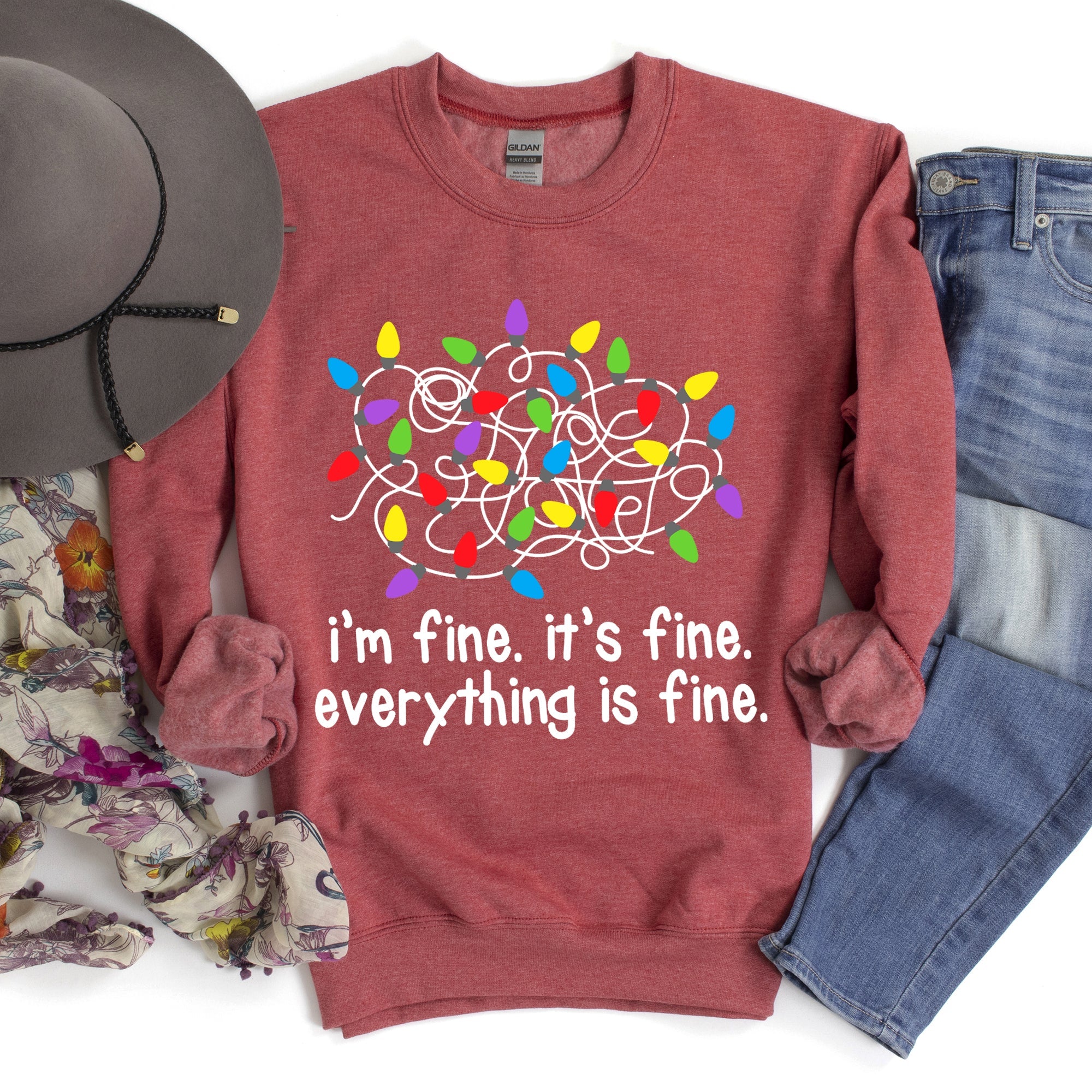 I'm Fine, It's Fine, Everything Is Fine Christmas Sweatshirt With Festive Quote And Cozy Comfort