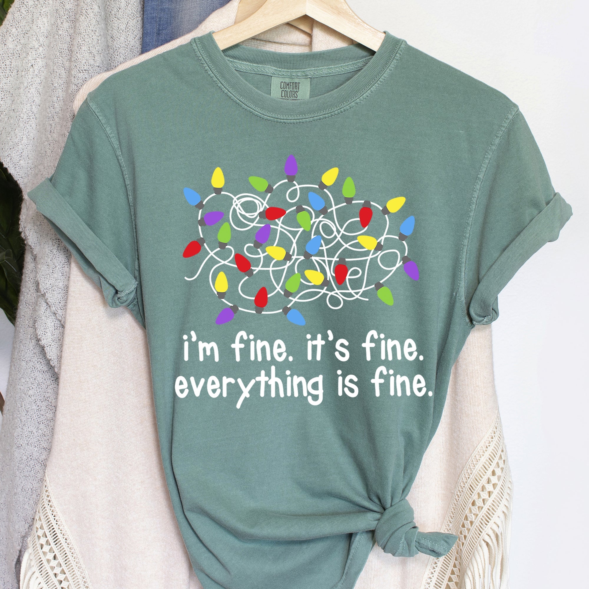 I'm Fine, It's Fine, Everything Is Fine Christmas Lights Edition Comfort Colors Tee