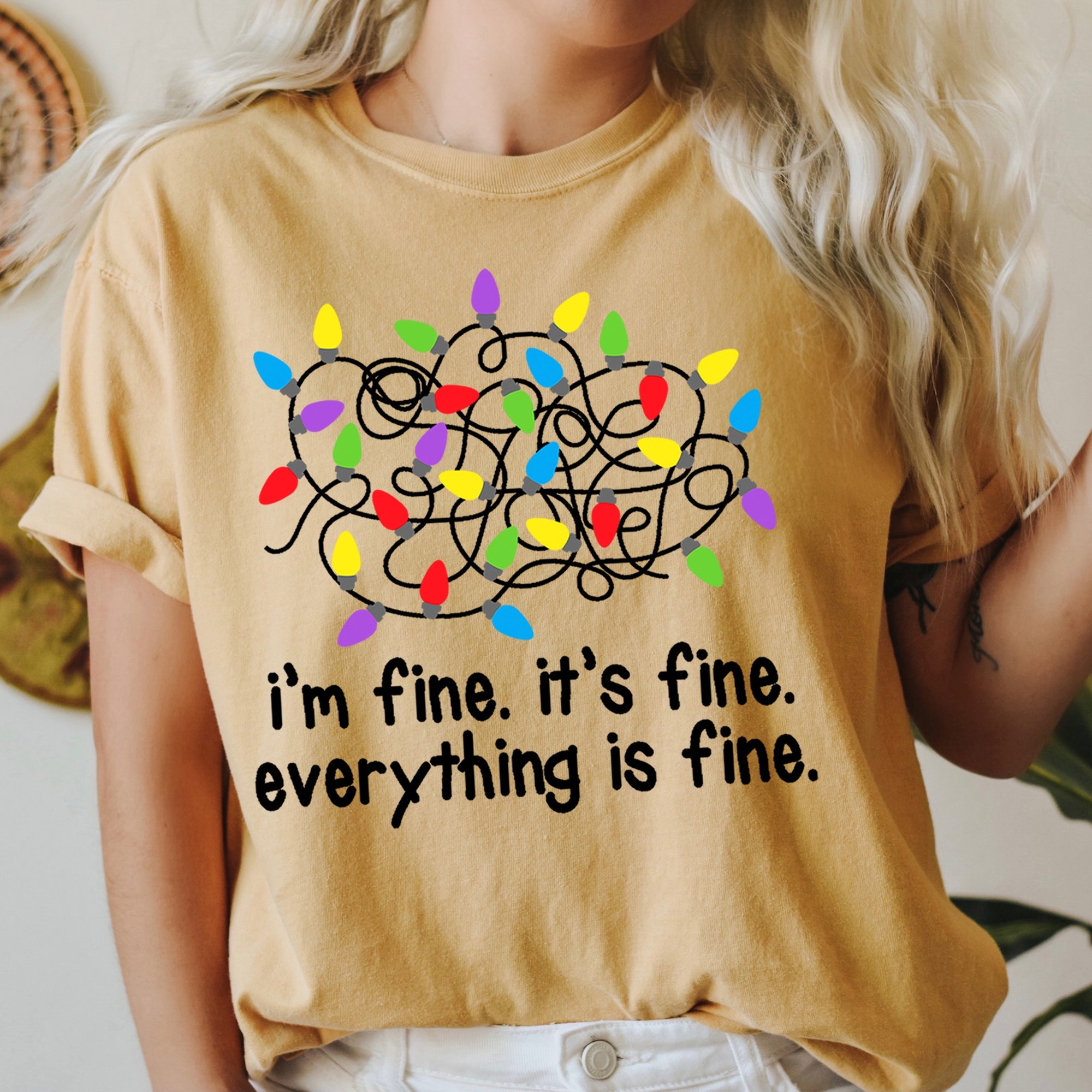 I'm Fine, It's Fine, Everything Is Fine Christmas Lights Edition Comfort Colors Tee