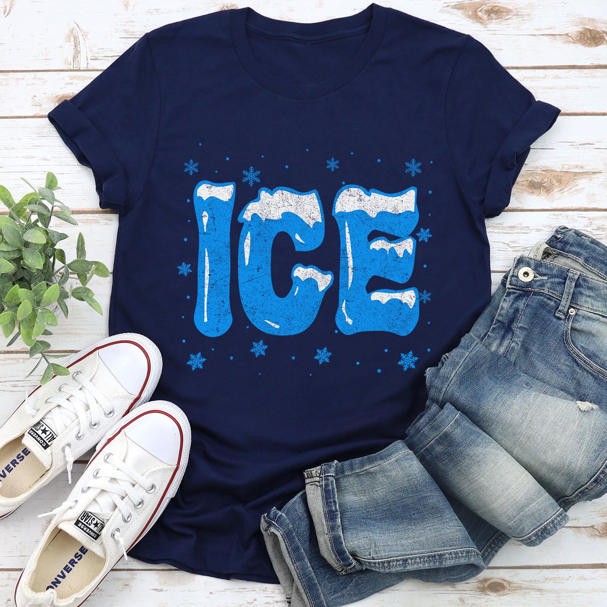 Ice Christmas Winter Cold Retro Vintage Holiday Frosty Scene Snowy Night Lights Cozy Winter Mood Graphic Tee