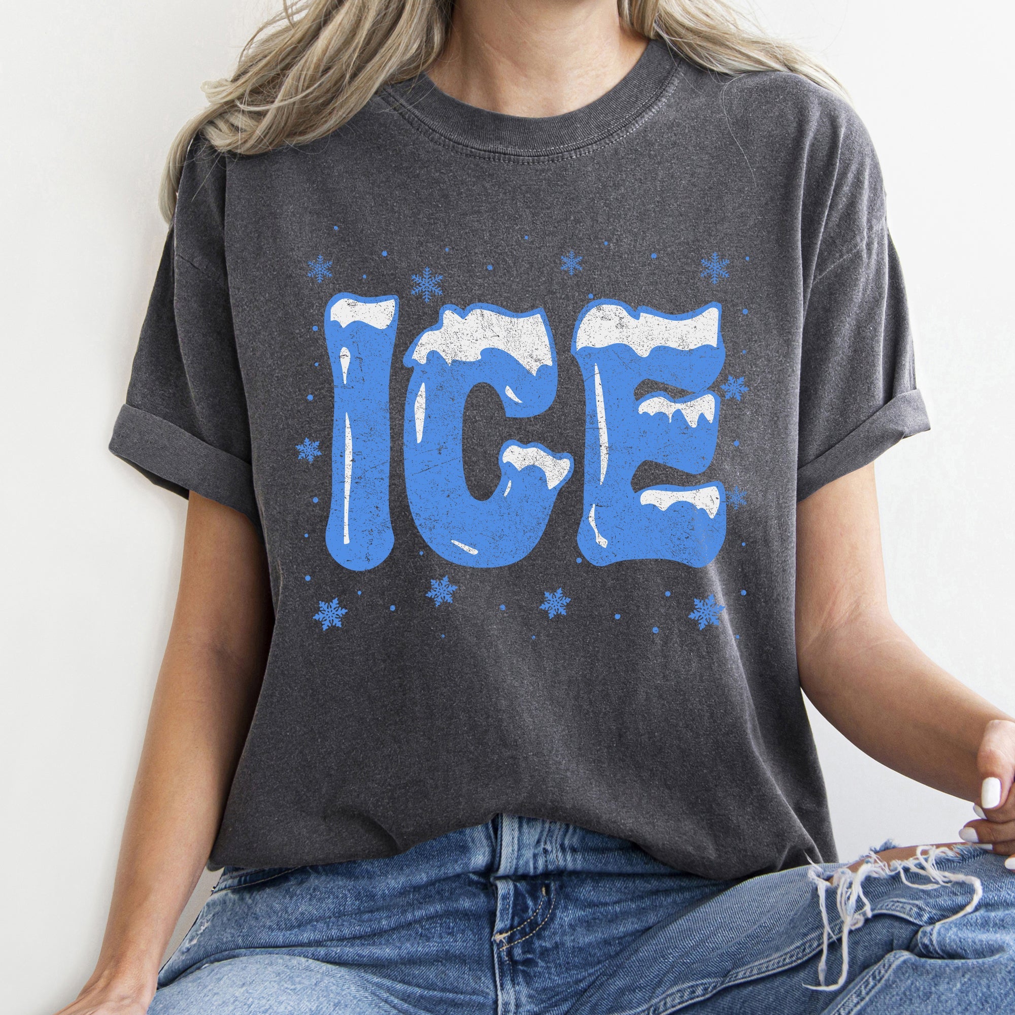 Ice Cold Christmas Winter Retro Vintage Holiday Scene Art Print Nostalgic Winter Vibe Comfort Colors Tee