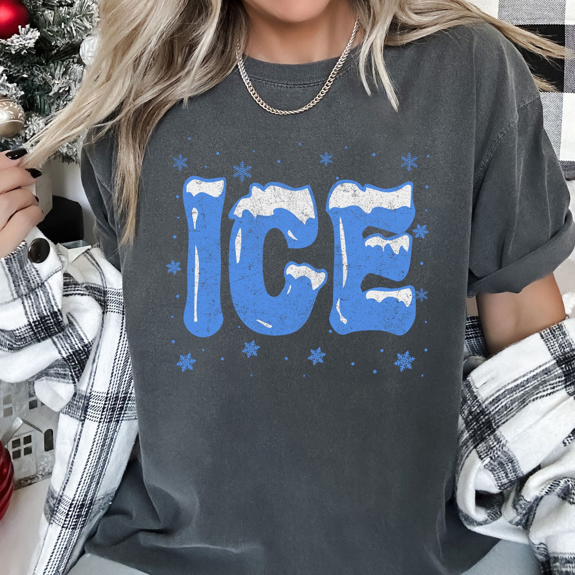 Ice Cold Christmas Winter Retro Vintage Holiday Scene Art Print Nostalgic Winter Vibe Comfort Colors Tee
