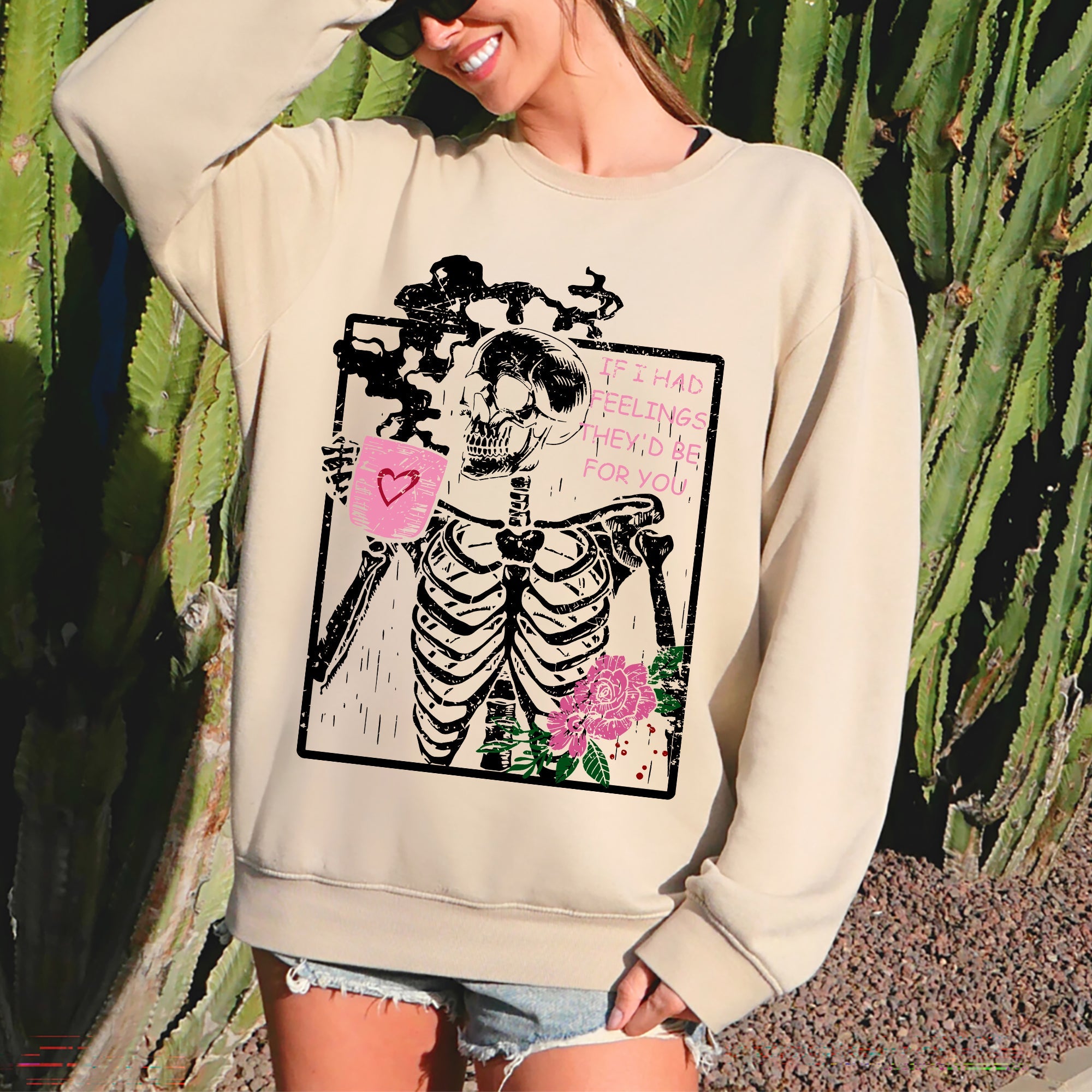 If I Had Feelings, They'd Be For You Skeleton Love Valentine's Day Graphic Sweatshirt