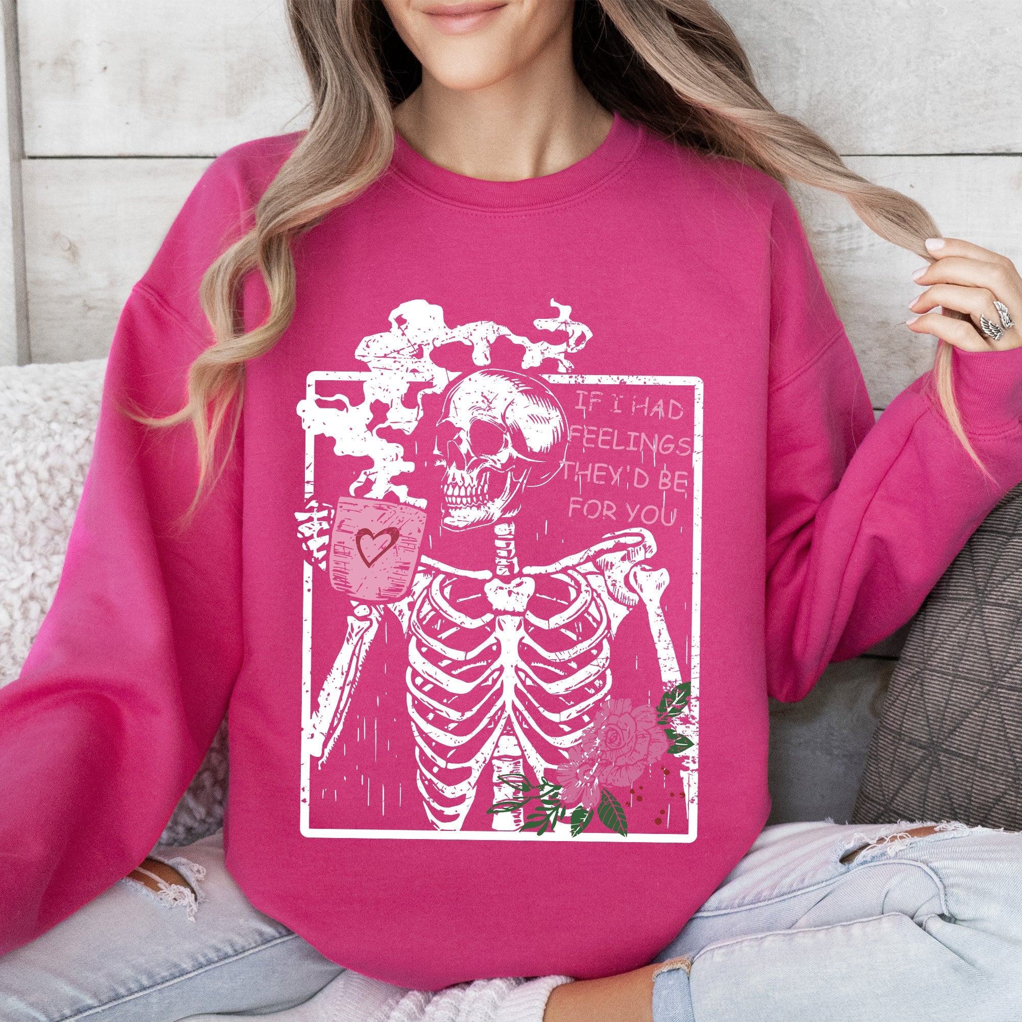 If I Had Feelings, They'd Be For You Skeleton Love Valentine's Day Graphic Sweatshirt