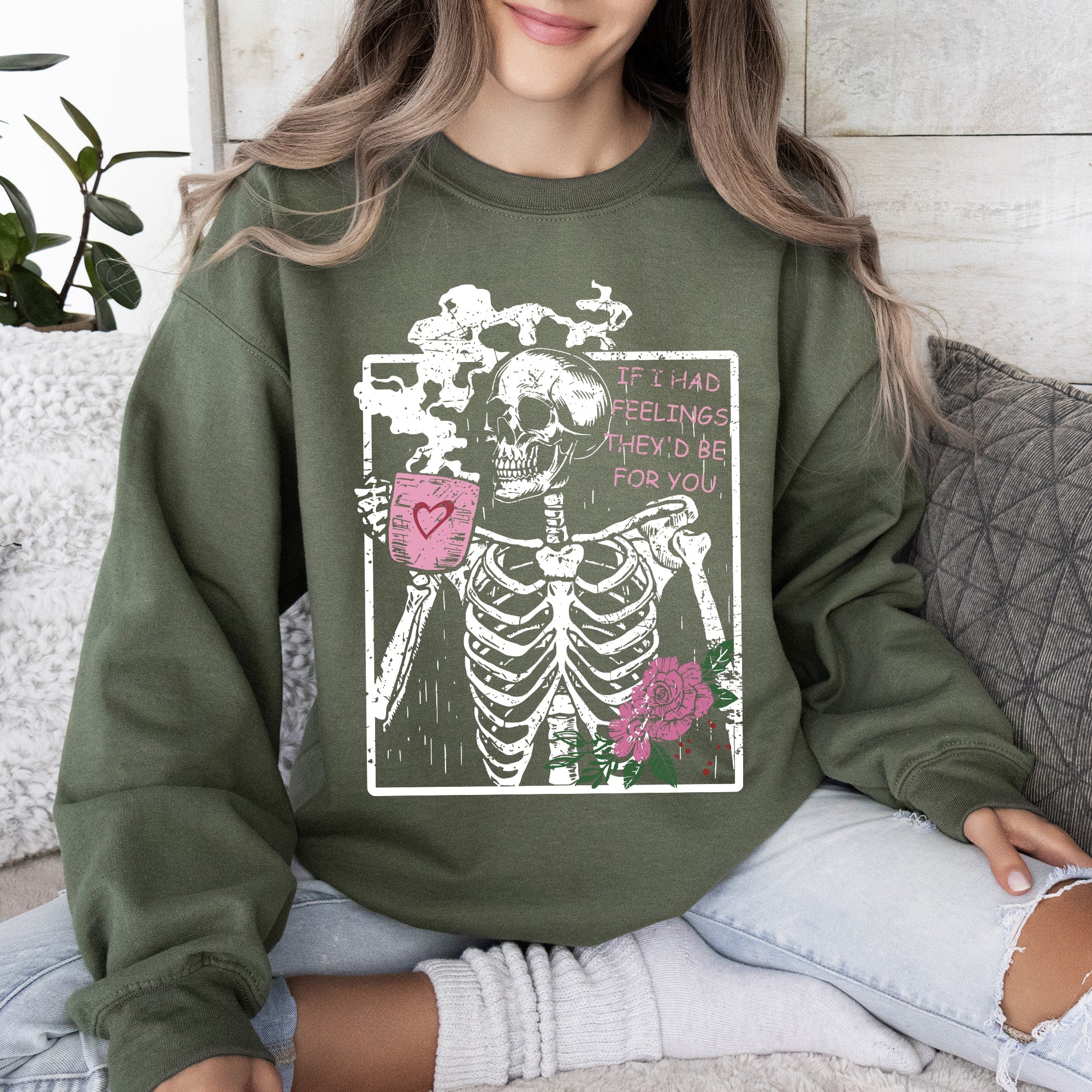 If I Had Feelings, They'd Be For You Skeleton Love Valentine's Day Graphic Sweatshirt