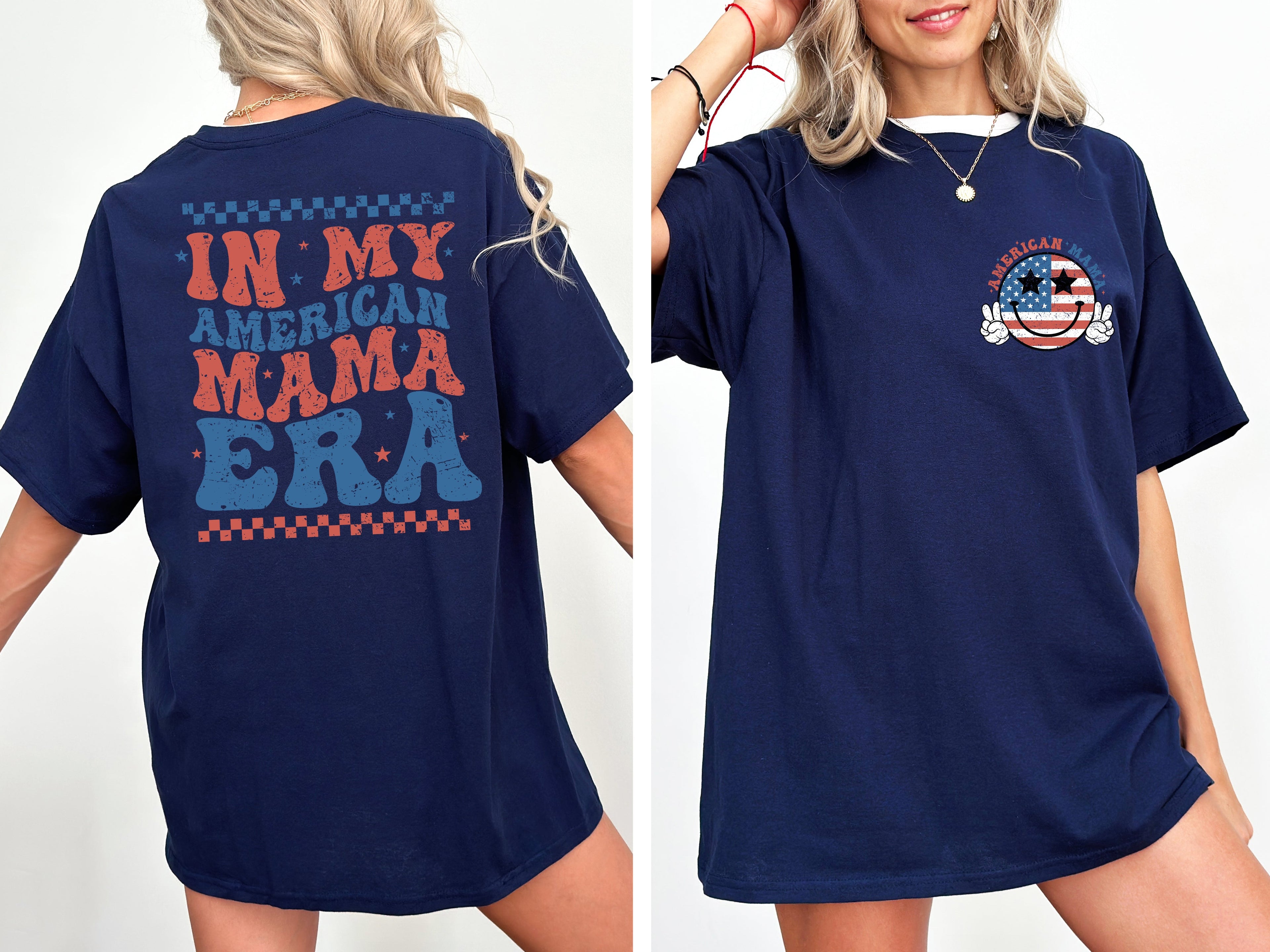 In My American Mama Era Retro Independence Day America USA Fourth Of July Patriotic T-Shirt Comfort Colors Tee