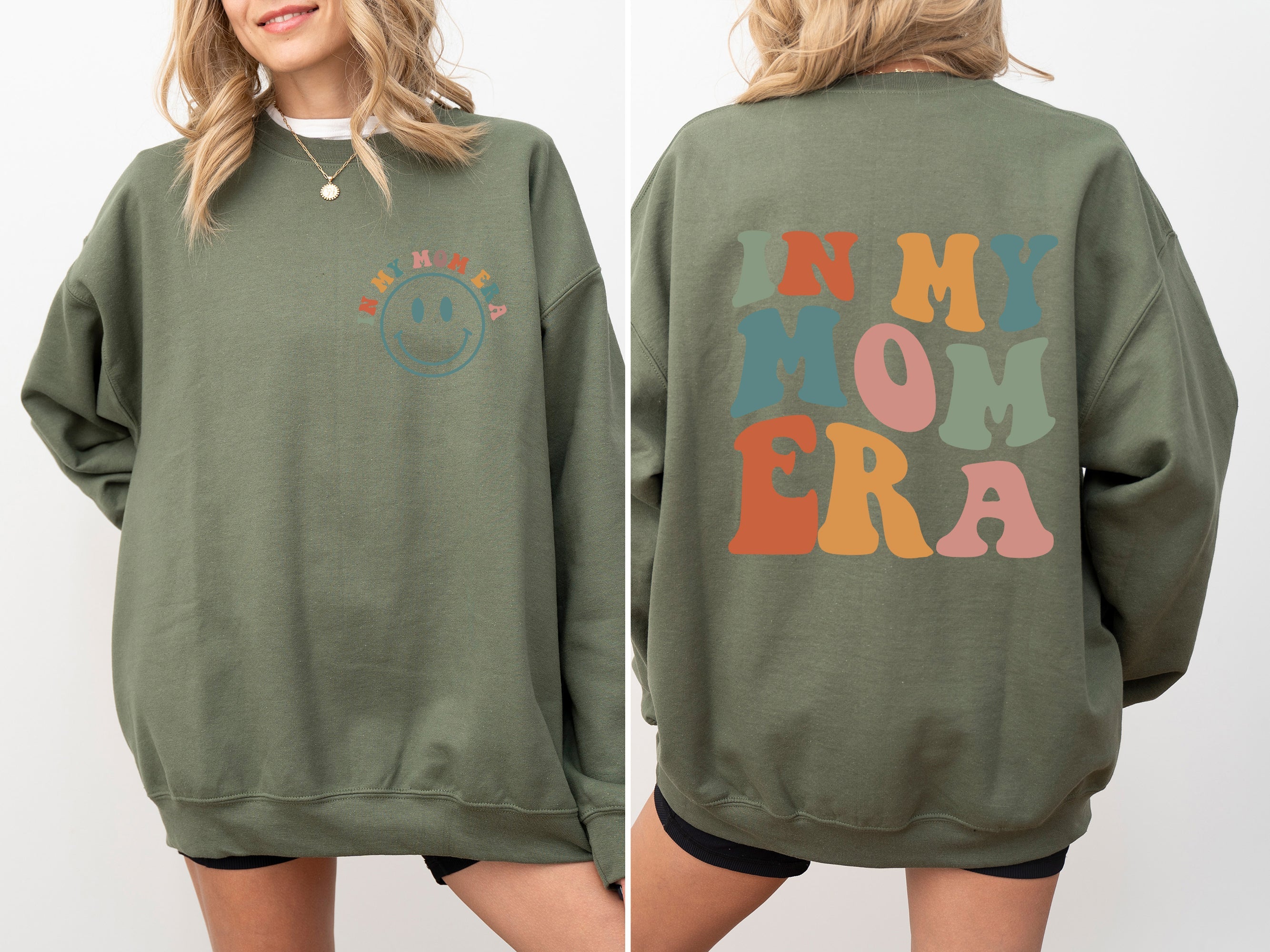 In My Mom Era Front And Back Print Sweatshirt Soft Fleece Lined Cozy Fit Premium Quality Fabric