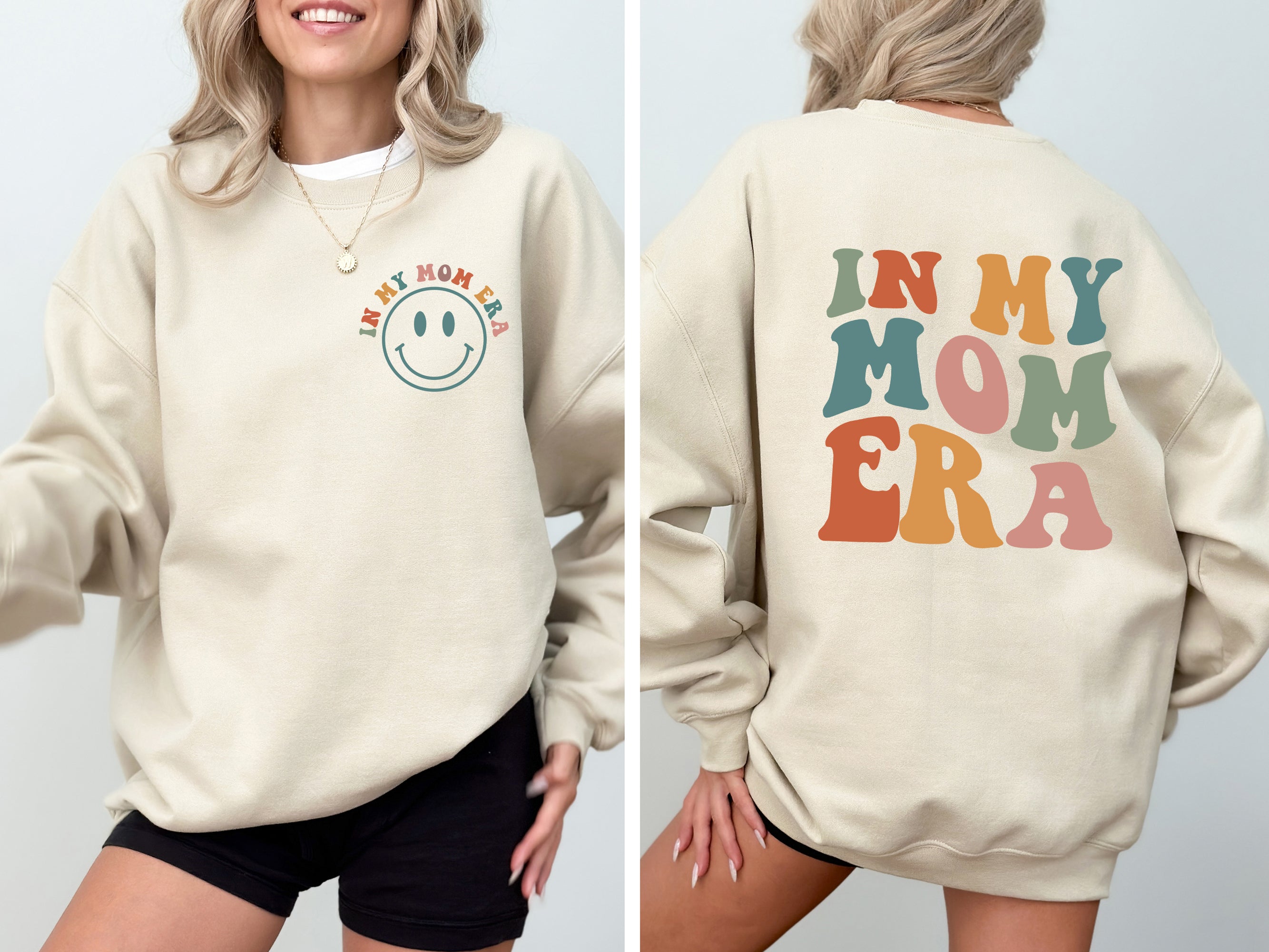 In My Mom Era Front And Back Print Sweatshirt Soft Fleece Lined Cozy Fit Premium Quality Fabric