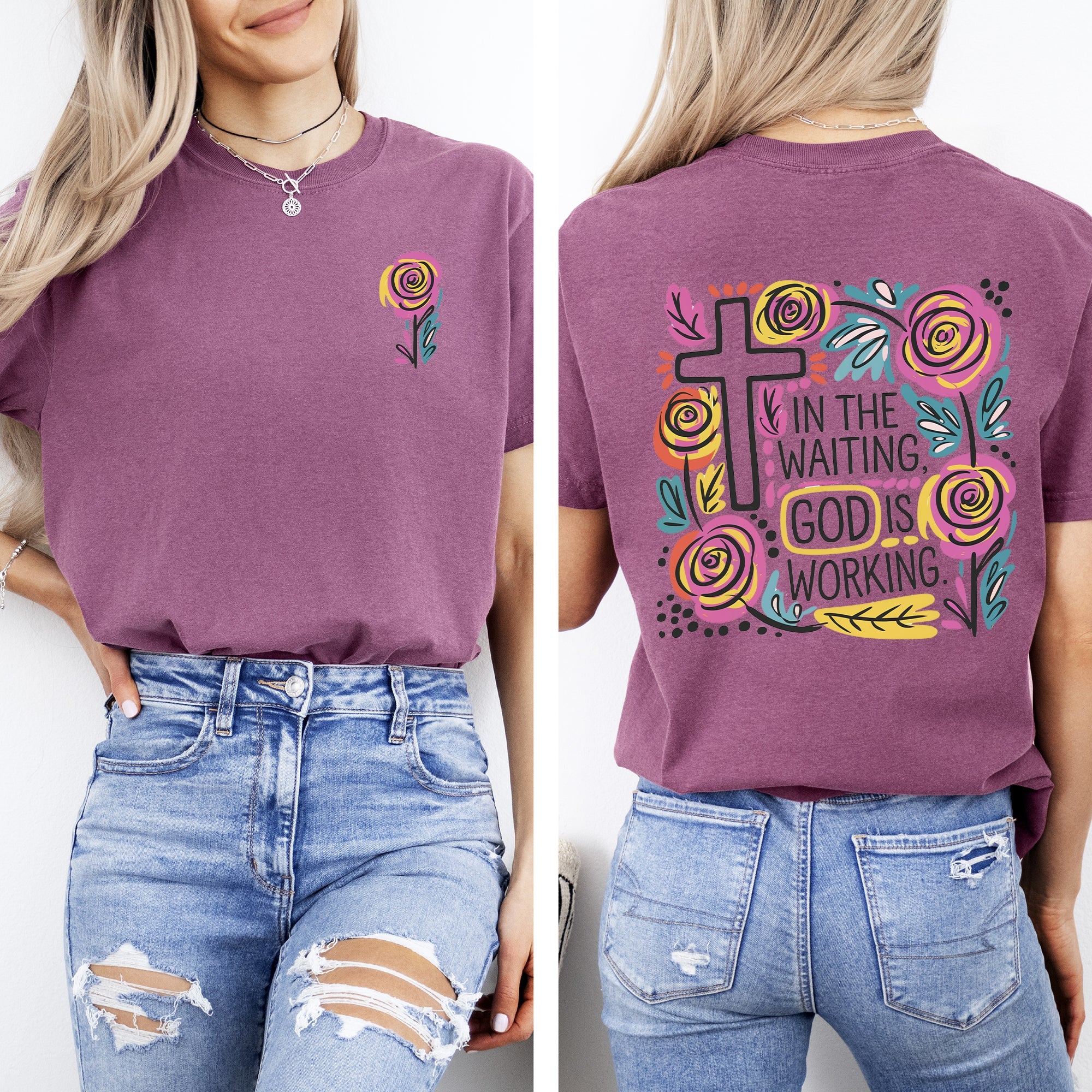 In The Waiting God Is Working Christian Gospel Faith Saved Grace Comfort Colors Tee