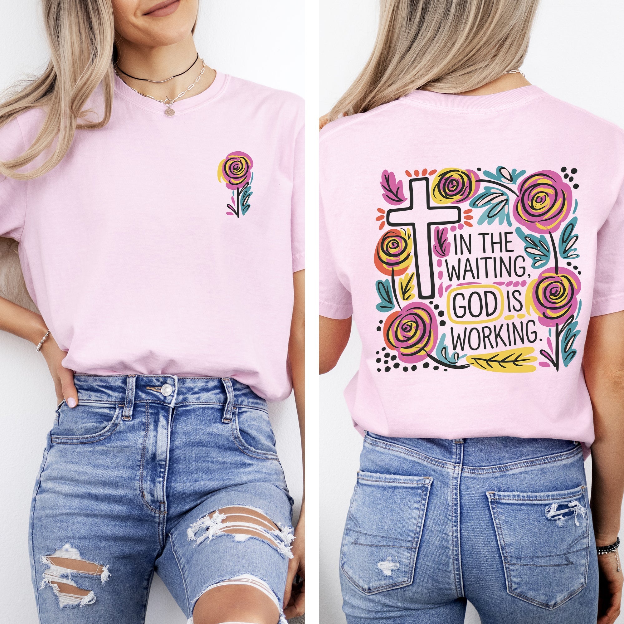 In The Waiting God Is Working Christian Gospel Faith Saved Grace Comfort Colors Tee