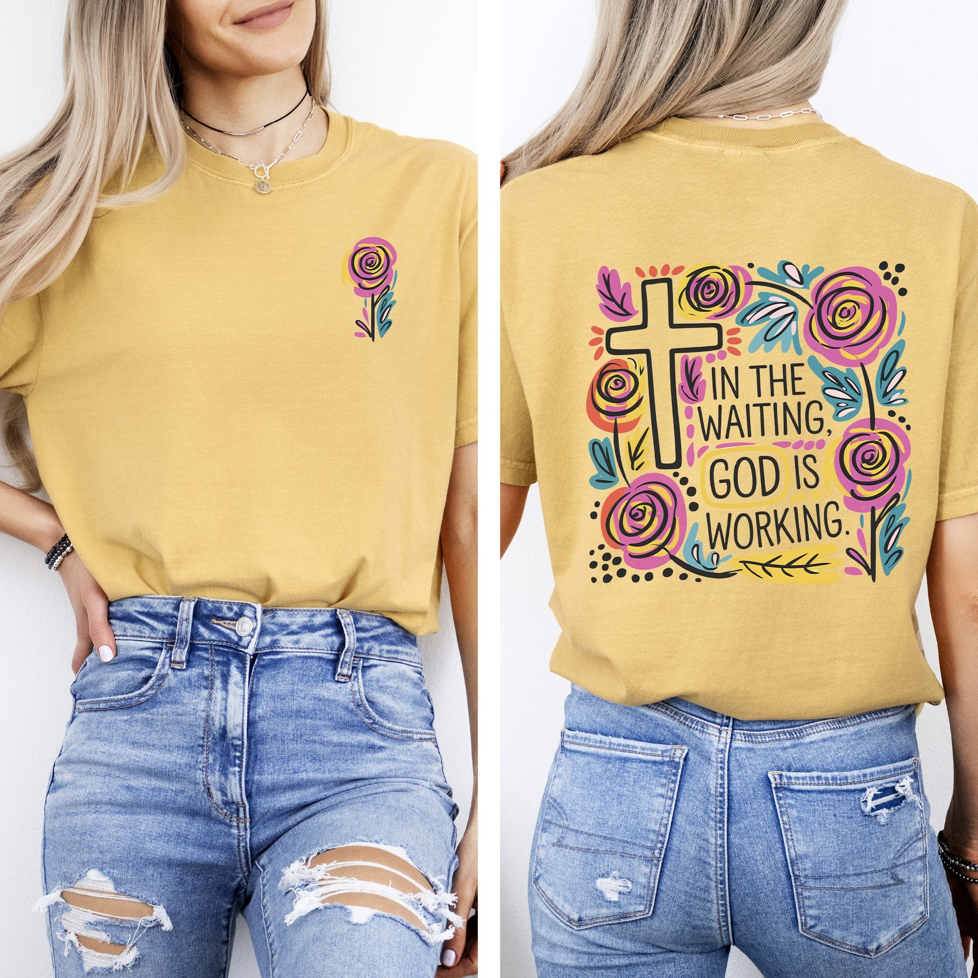 In The Waiting God Is Working Christian Gospel Faith Saved Grace Comfort Colors Tee