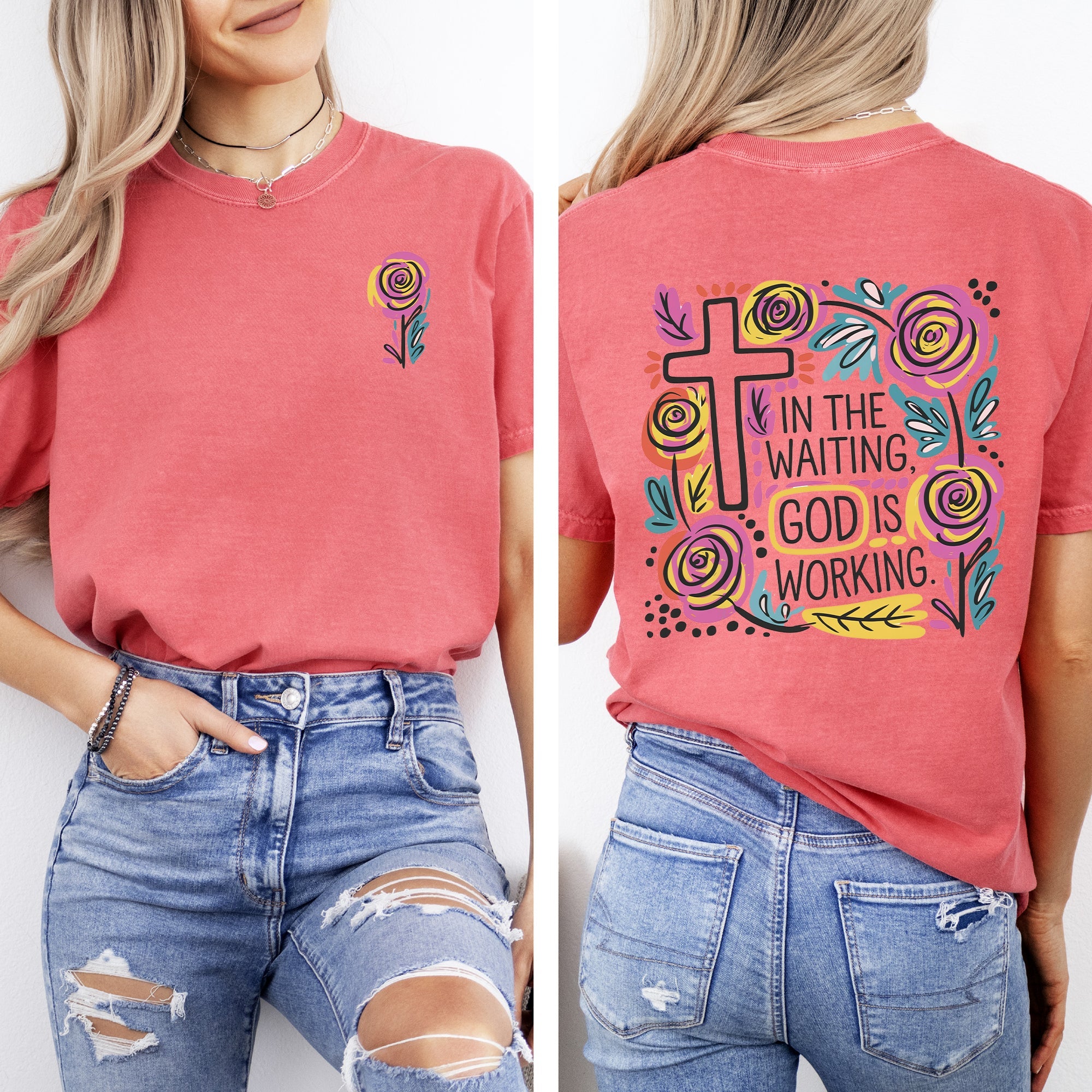 In The Waiting God Is Working Christian Gospel Faith Saved Grace Comfort Colors Tee