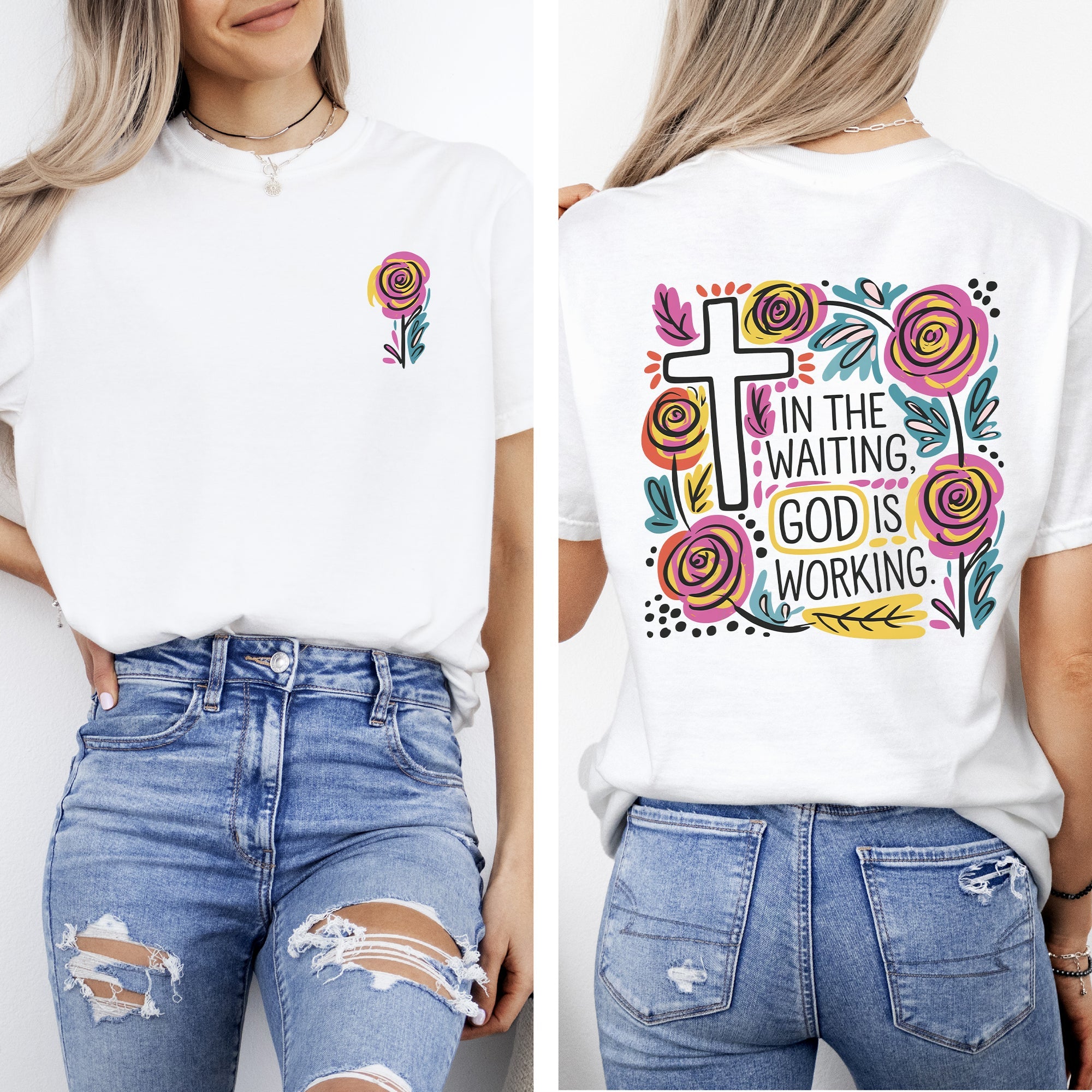 In The Waiting God Is Working Christian Gospel Faith Saved Grace Comfort Colors Tee