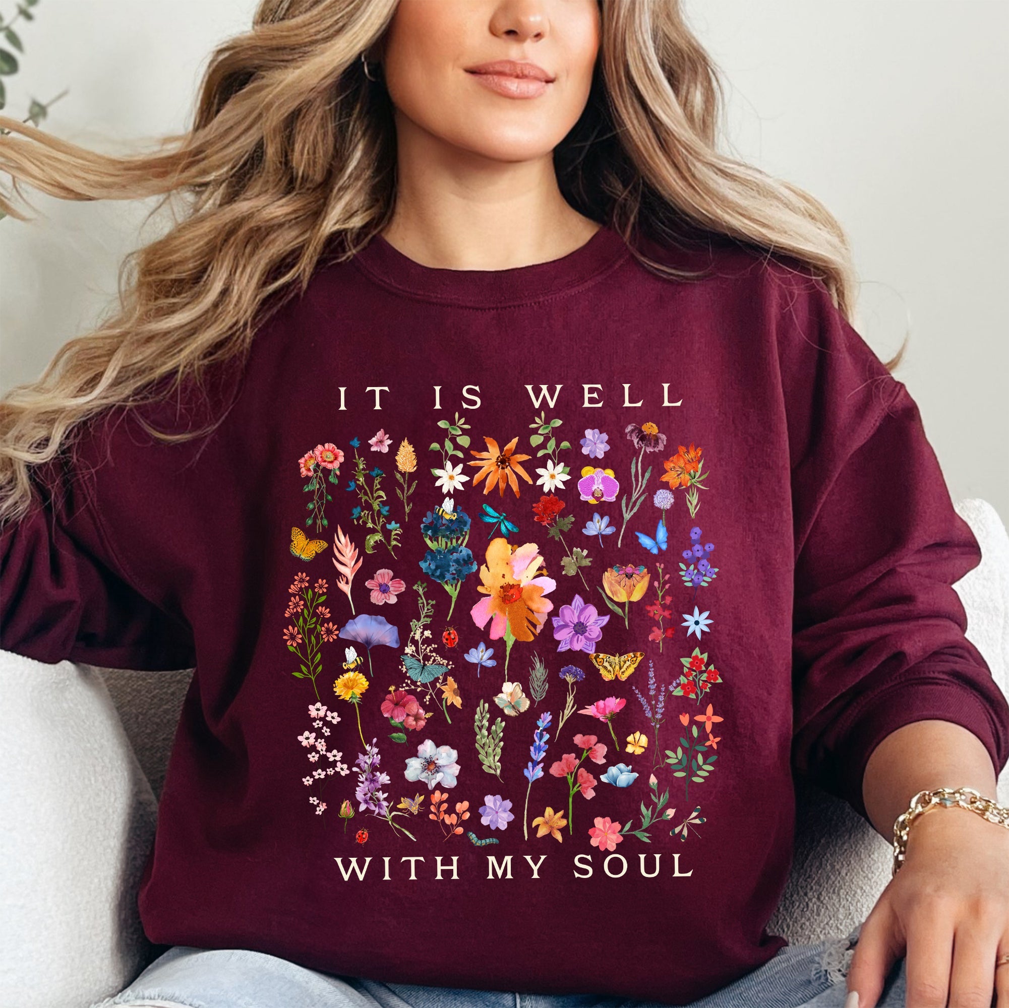It Is Well With My Soul Christian Hymn Flowers Inspirational Gospel Prayer Scripture Sweatshirt