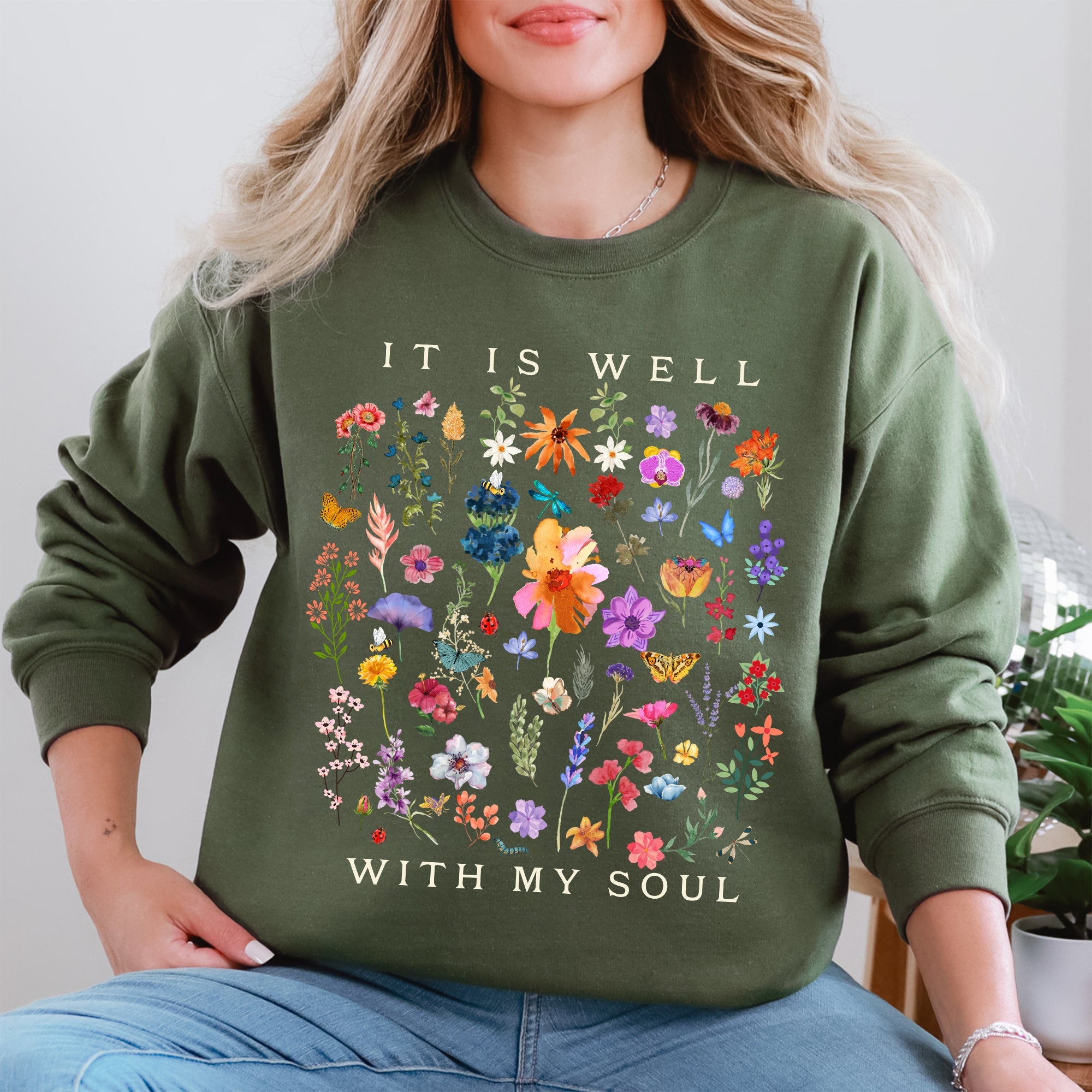 It Is Well With My Soul Christian Hymn Flowers Inspirational Gospel Prayer Scripture Sweatshirt