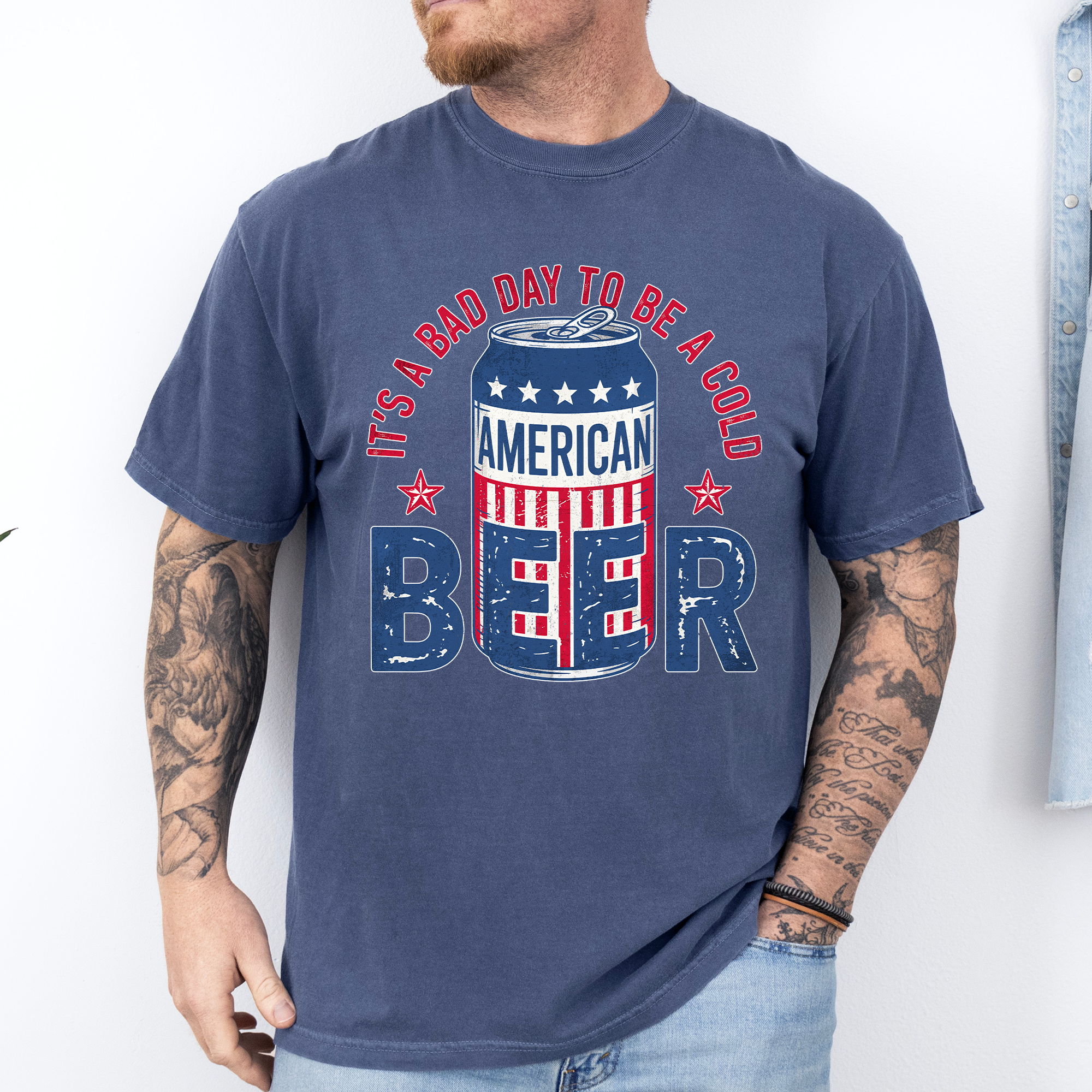 It's A Bad Day To Be A Cold Beer Flag Patriotic Edition Graphic Comfort Colors Tee