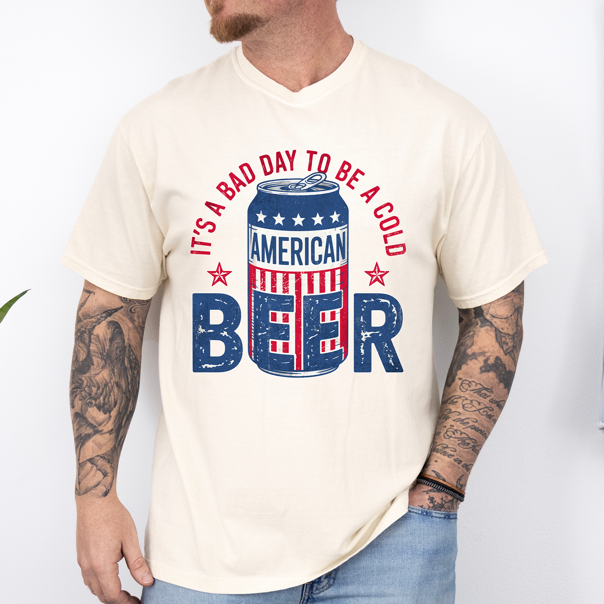 It's A Bad Day To Be A Cold Beer Flag Patriotic Edition Graphic Comfort Colors Tee