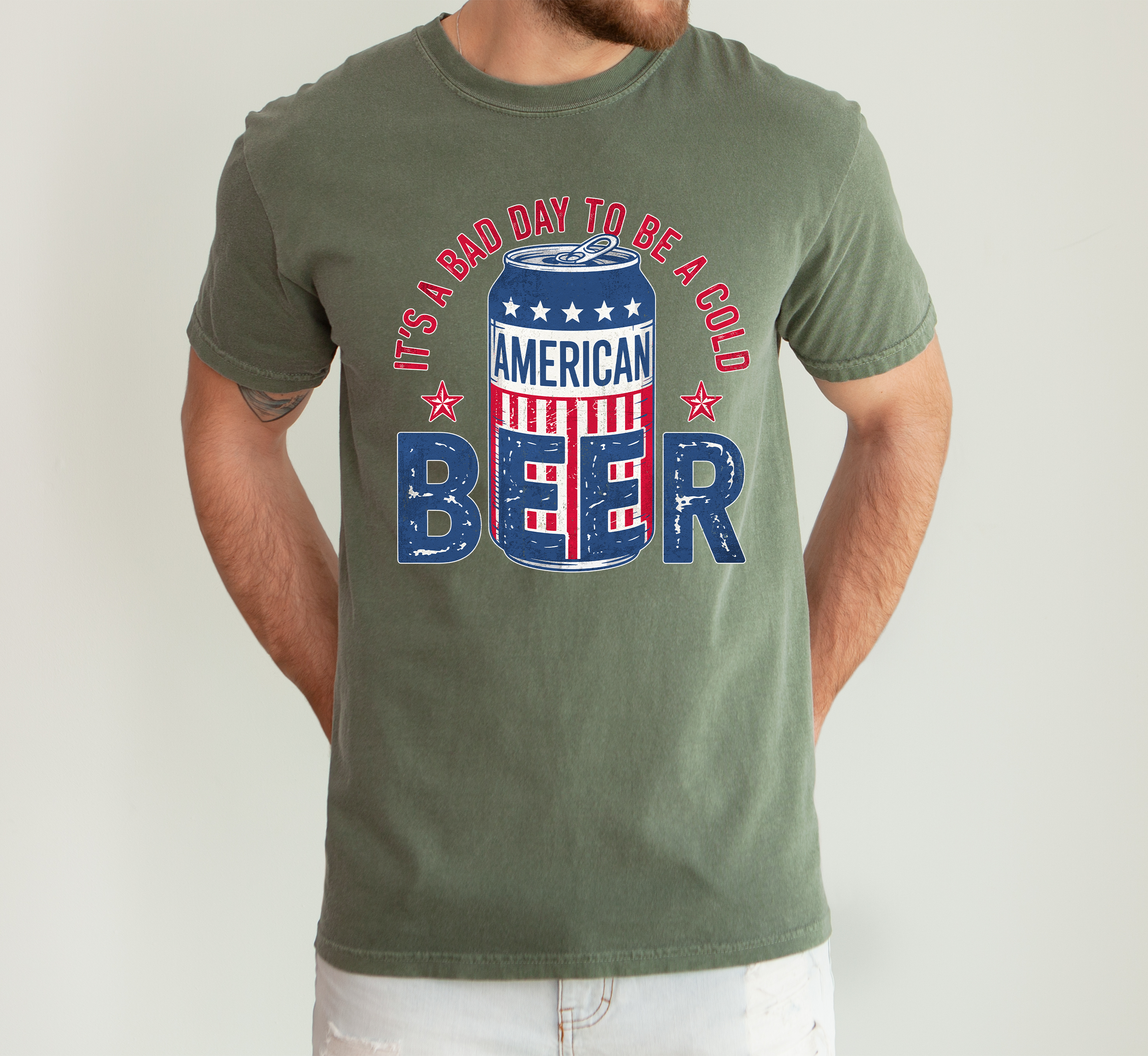 It's A Bad Day To Be A Cold Beer Flag Patriotic Edition Graphic Comfort Colors Tee